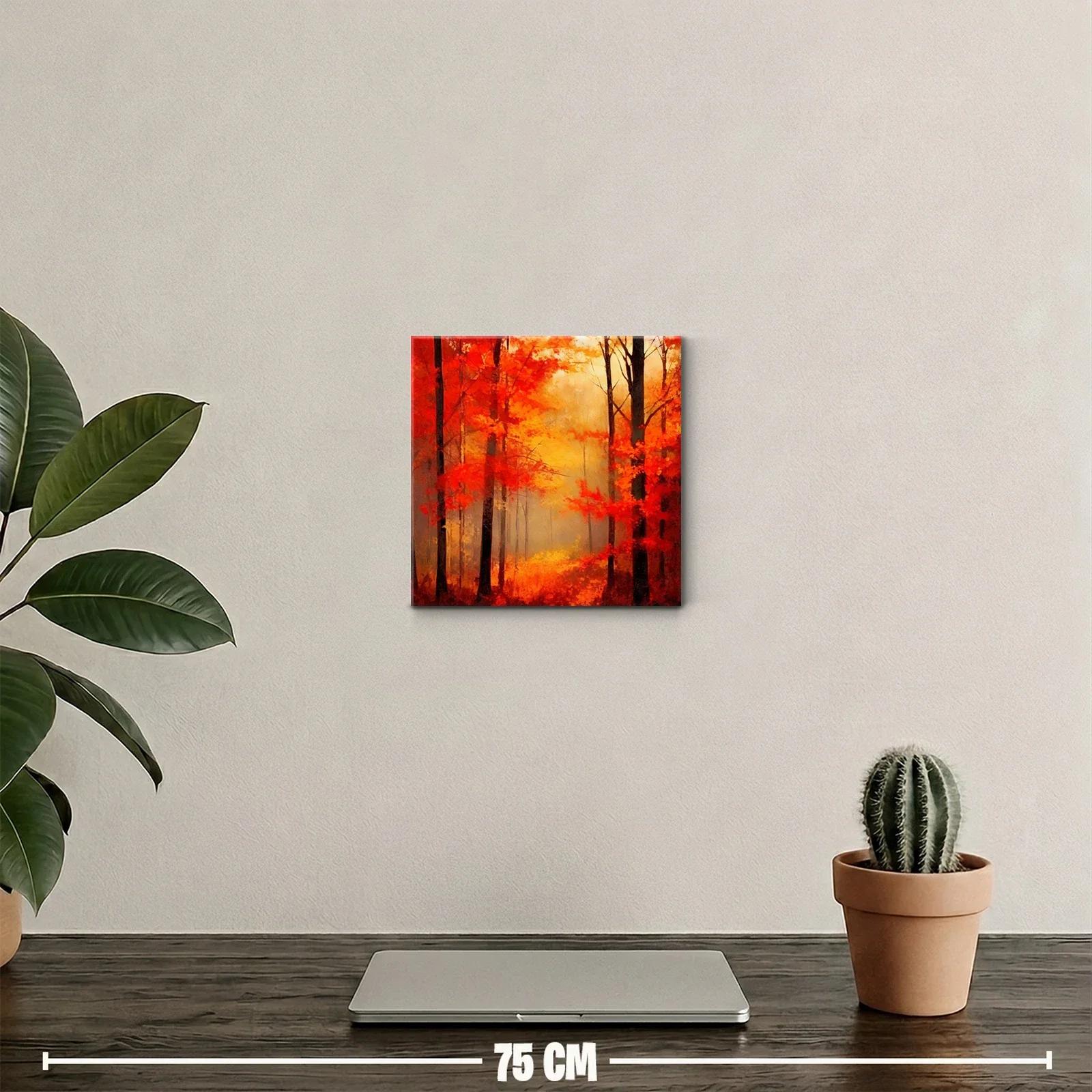 Bosque en otoño con intensos tonos cálidos y neblina suave — miniatura 2