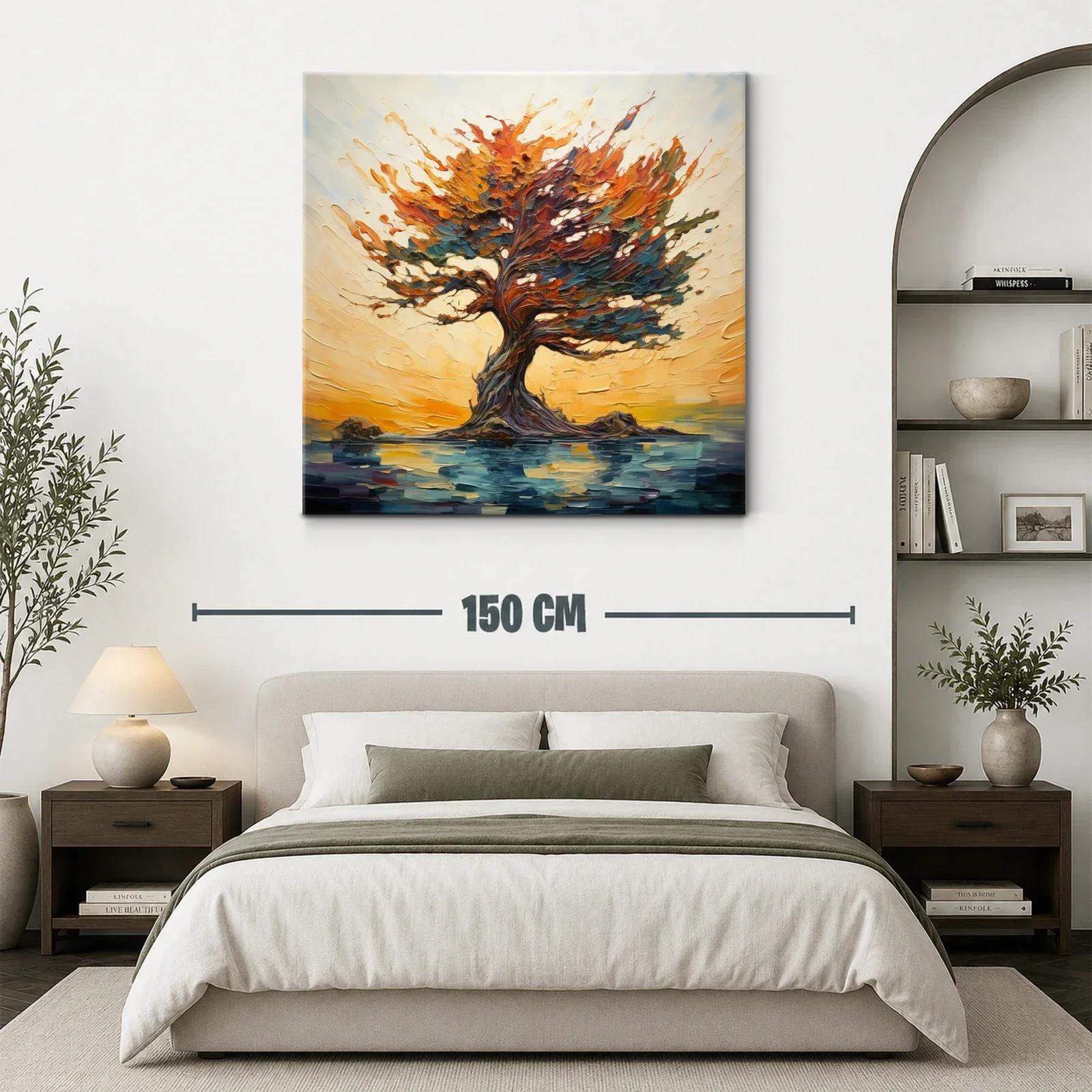 Árbol vibrante en paisaje de tonos cálidos y agua reflejada — miniatura 3