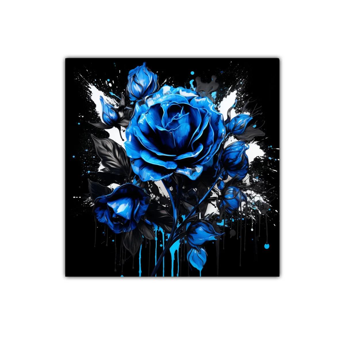 Rosa azul vibrante sobre fondo negro y blanco impactante — imagen principal