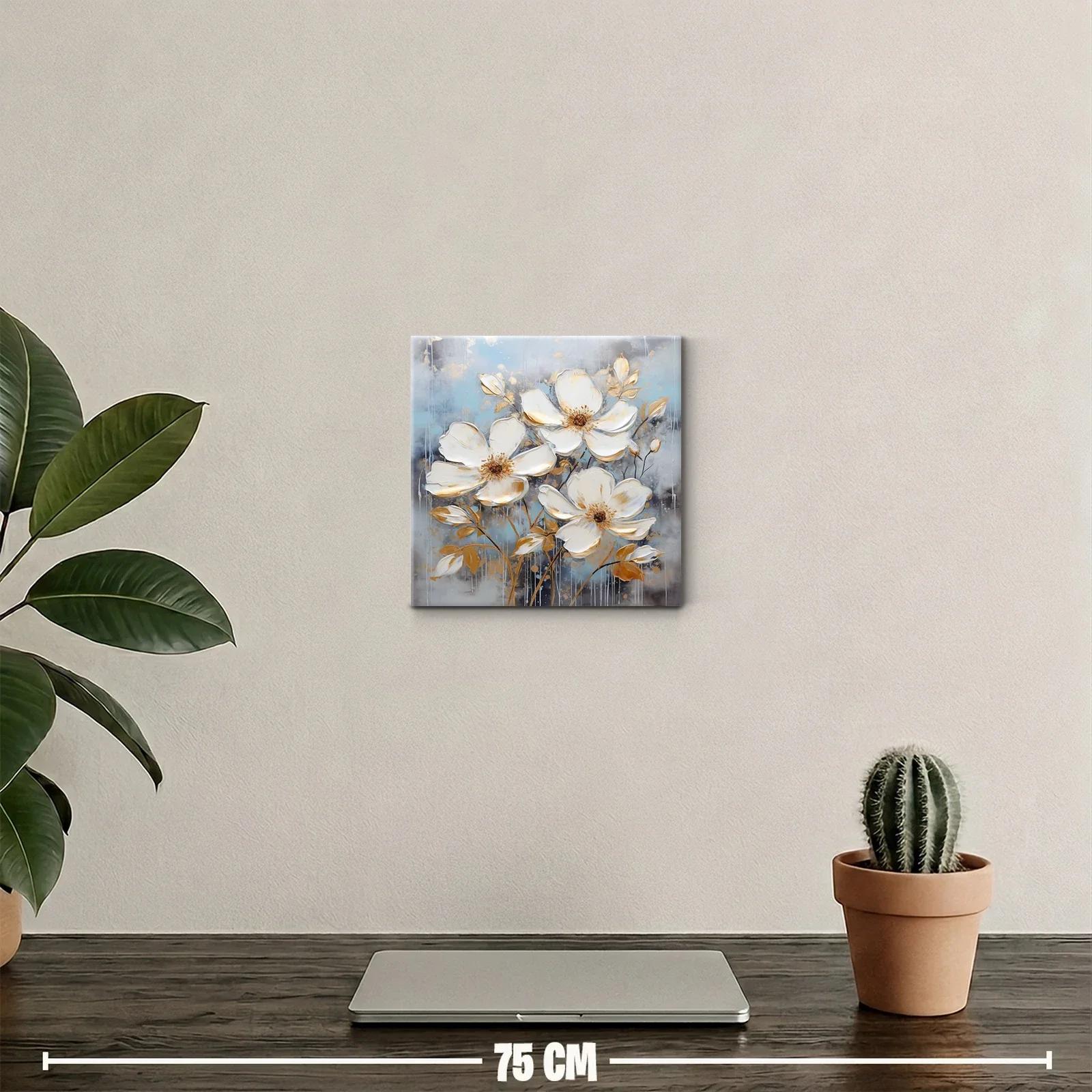 Cuadro floral con flores blancas y detalles dorados — miniatura 2
