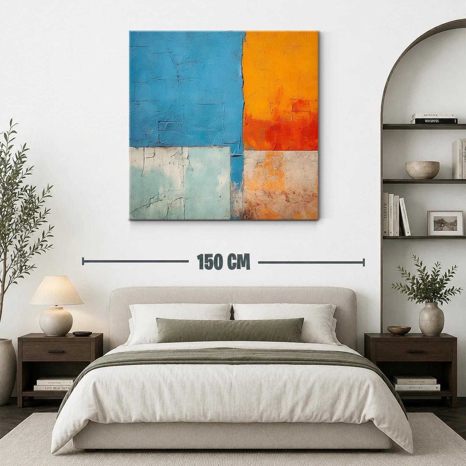 Cuadro abstracto con bloques vibrantes en azul y naranja — miniatura 3