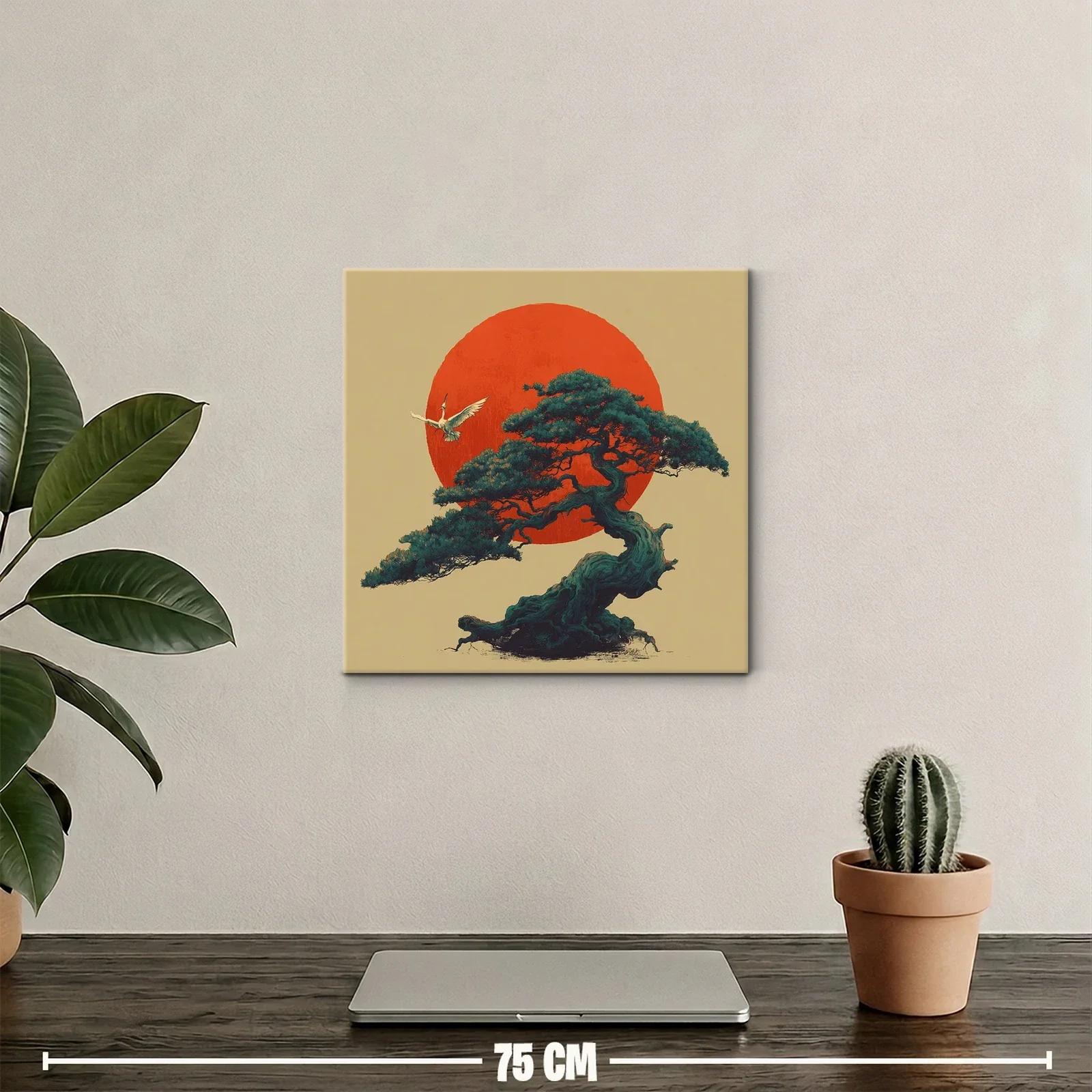Elegancia y serenidad en un bonsái con sol naciente rojo — miniatura 2