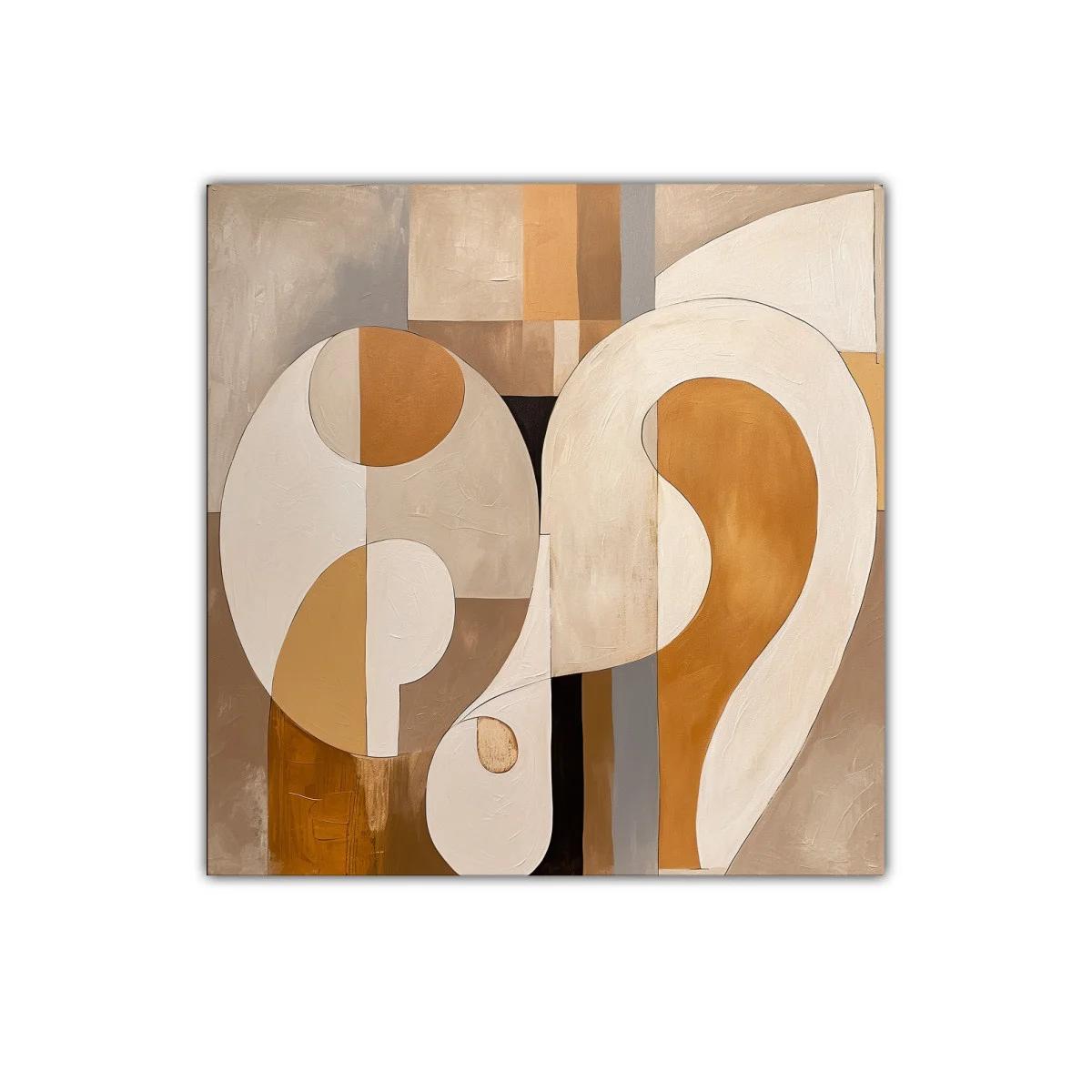 Cuadro abstracto con formas orgánicas en tonos tierra y beige — miniatura 1