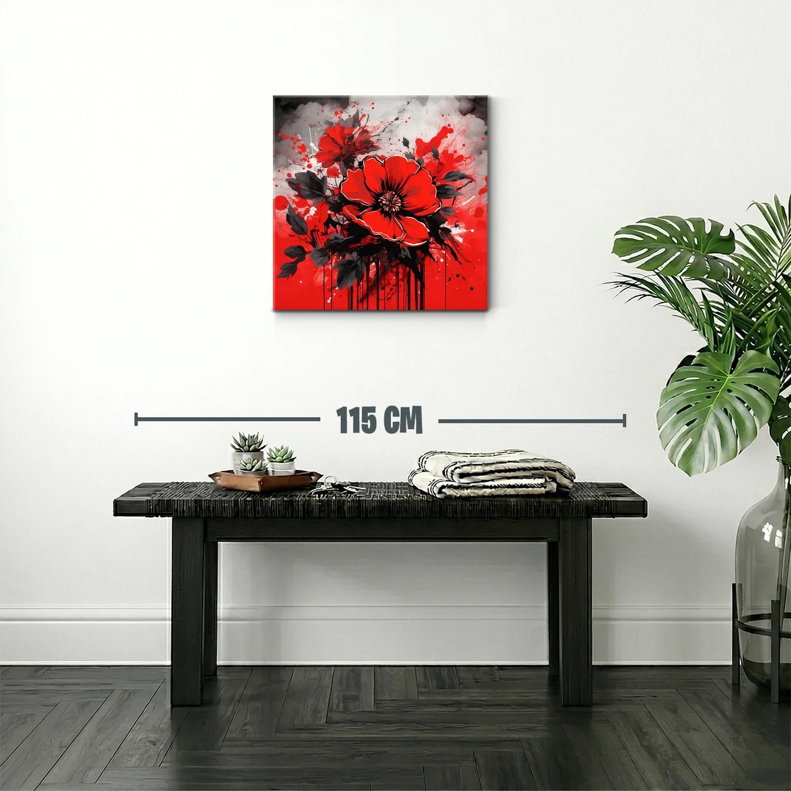 Impactante cuadro de flores rojas con fondo abstracto gris — miniatura 2