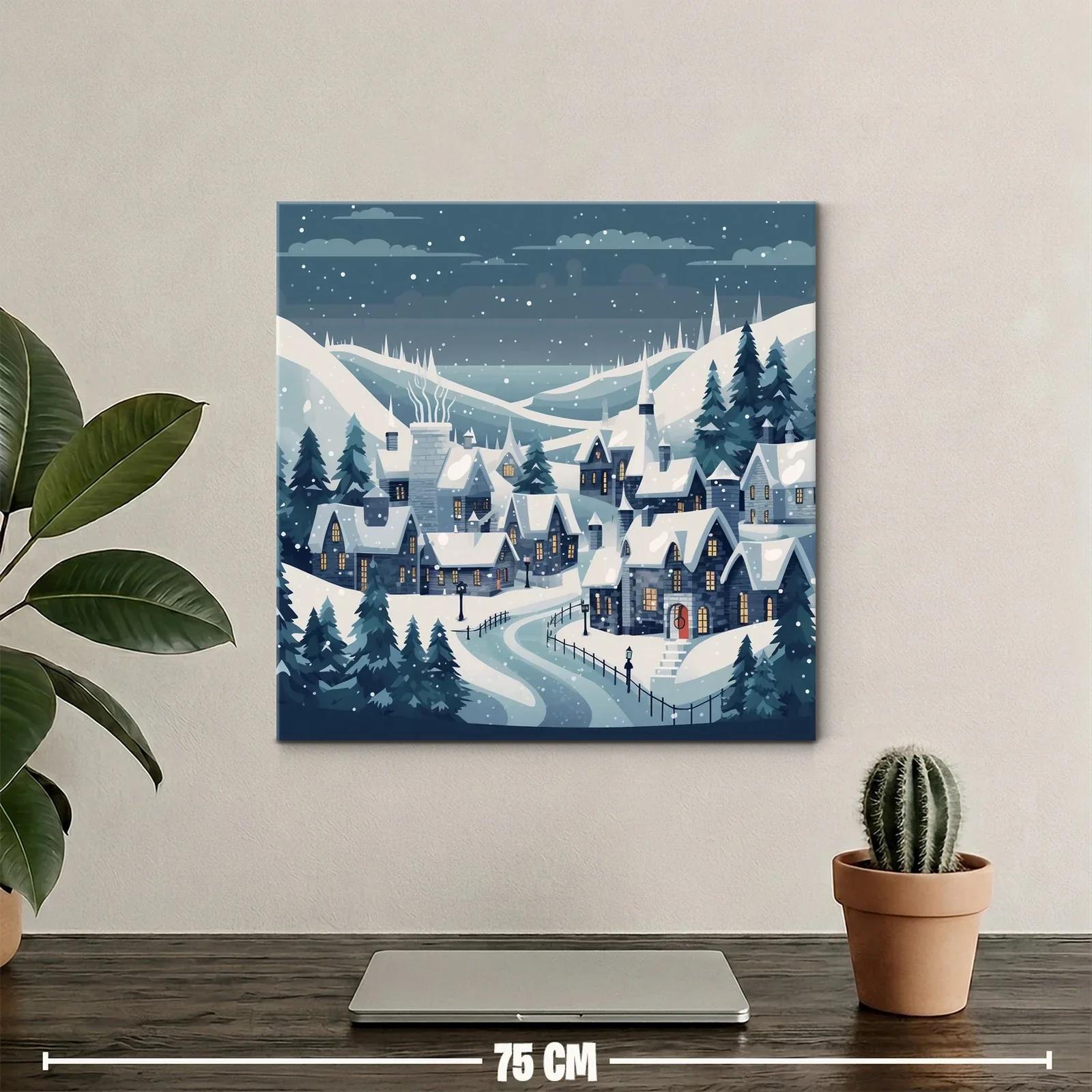 Paisaje invernal con pueblo nevado bajo un cielo estrellado — miniatura 2