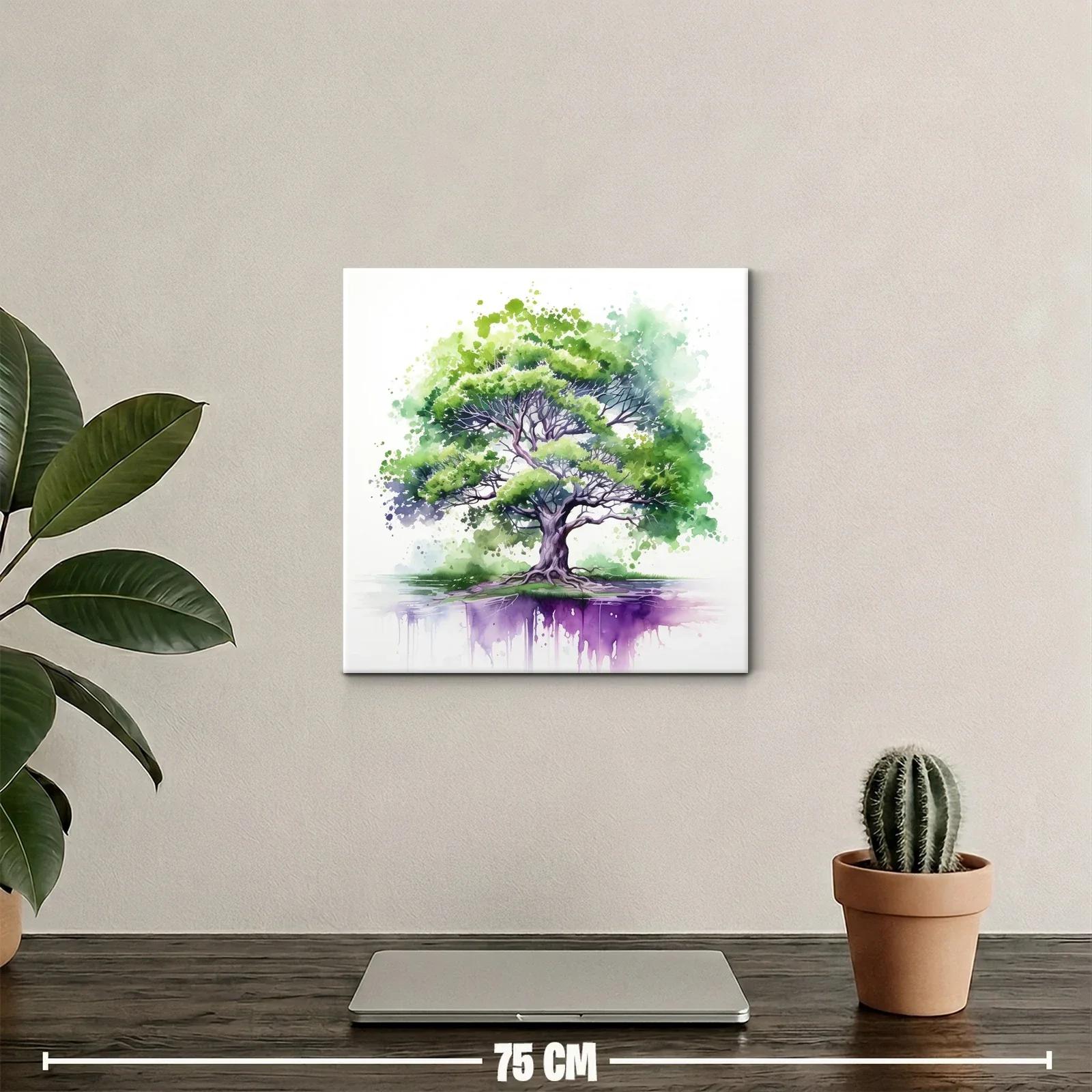 Árbol vibrante con reflejo en tonos verdes y púrpuras — miniatura 2