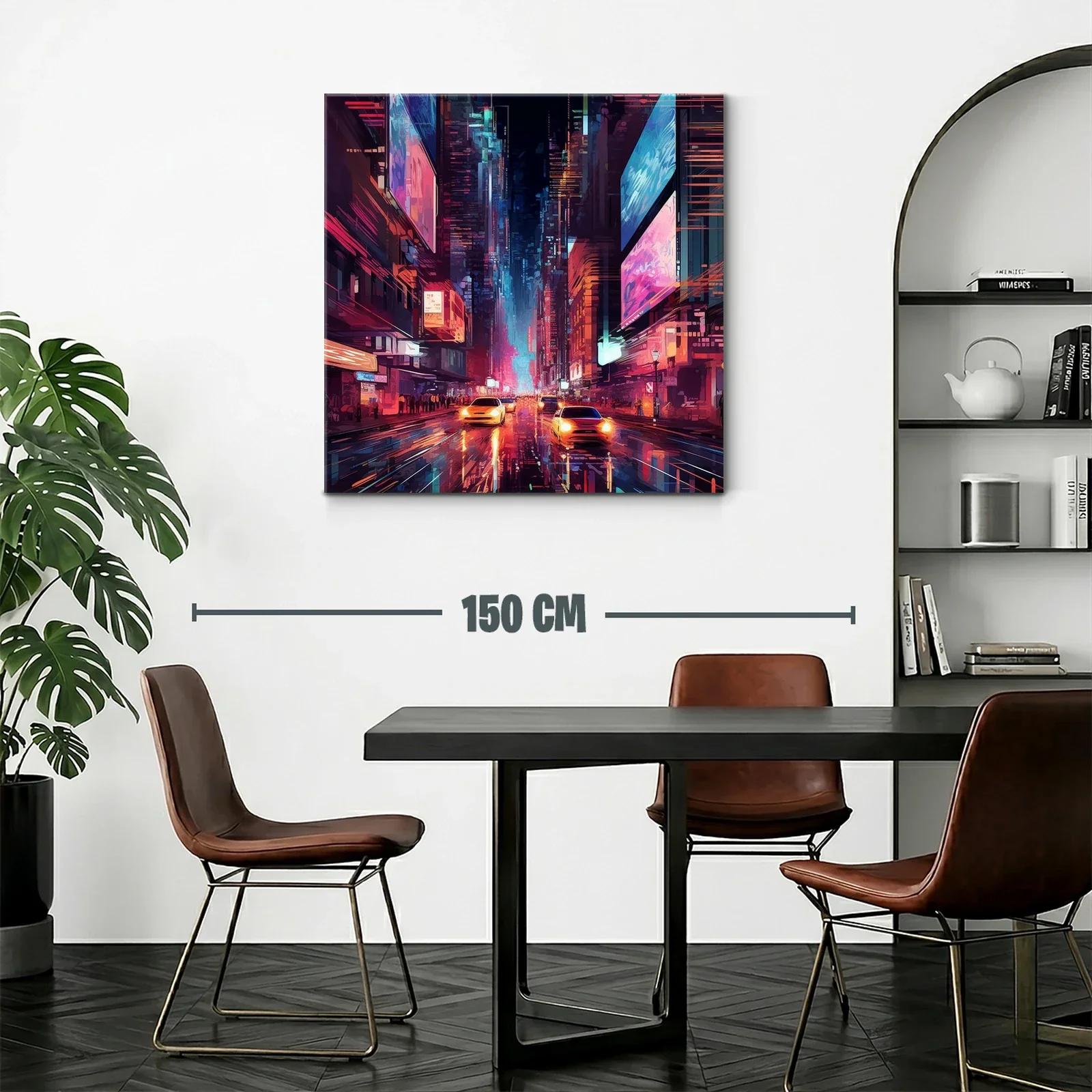 Ciudad nocturna vibrante con luces de neón y tráfico urbano — miniatura 2