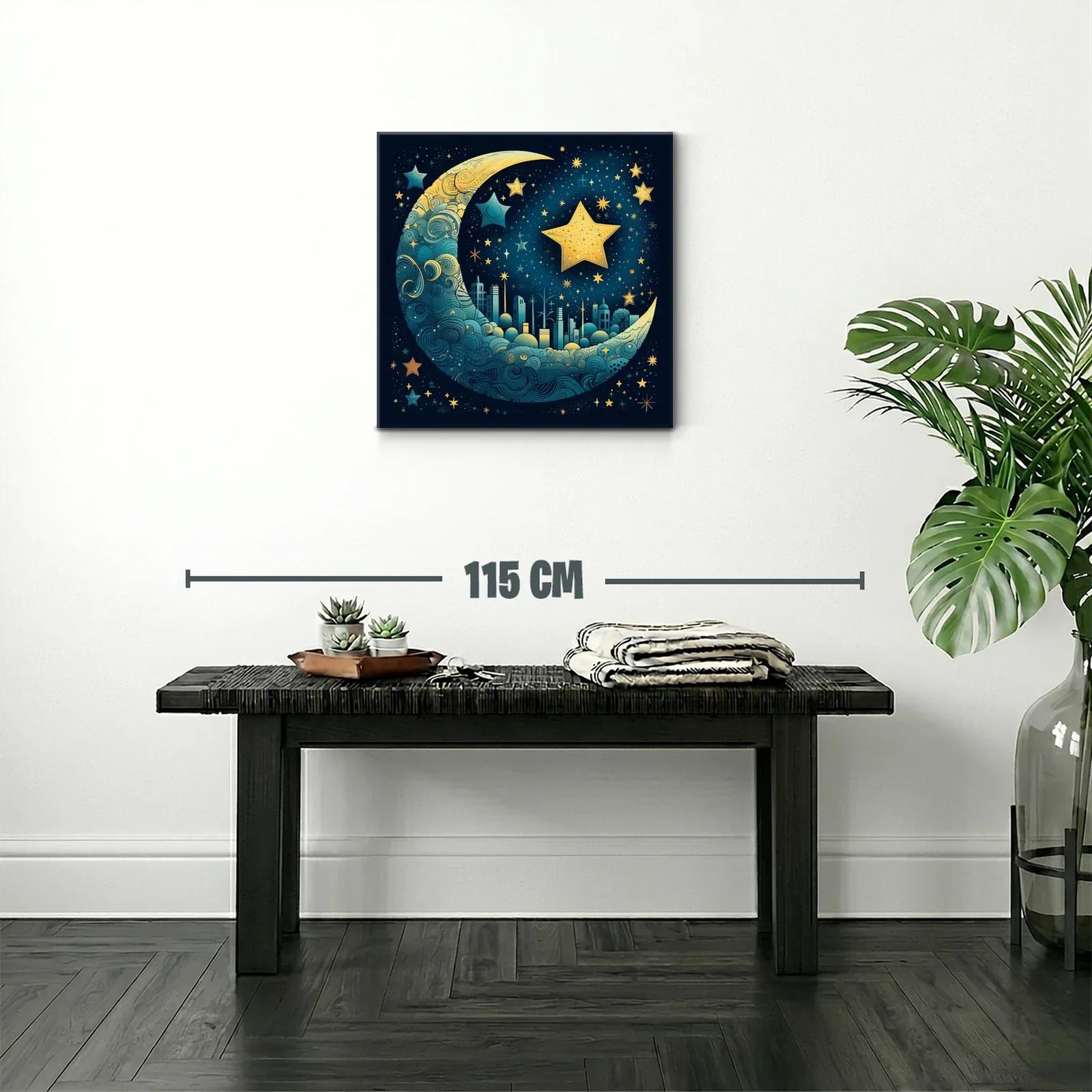 Ciudad mágica en luna azul y estrellas doradas — miniatura 2
