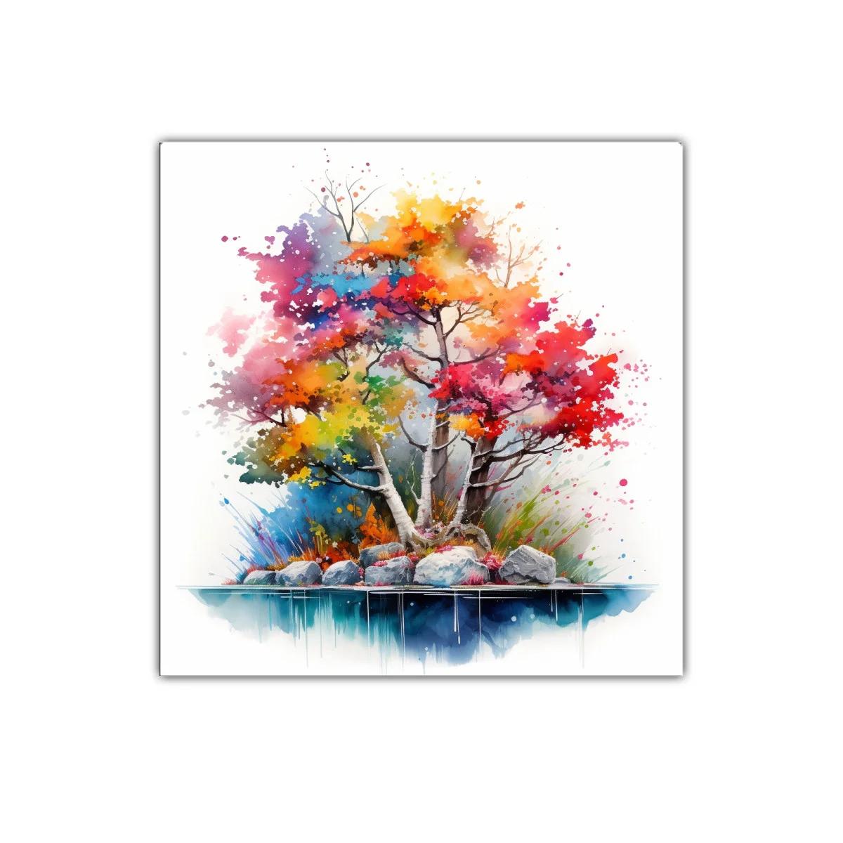 Árbol multicolor con ramas y piedras vibrantes