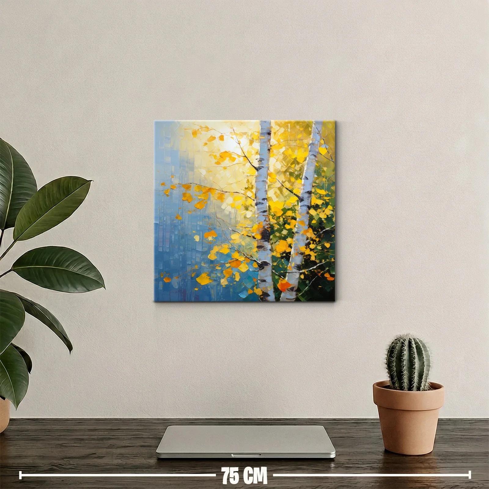 Cuadro con árboles de otoño en tonos cálidos y azules — miniatura 2