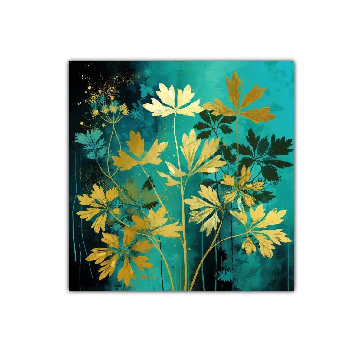 Flores doradas sobre fondo turquesa en delicado contraste — imagen principal