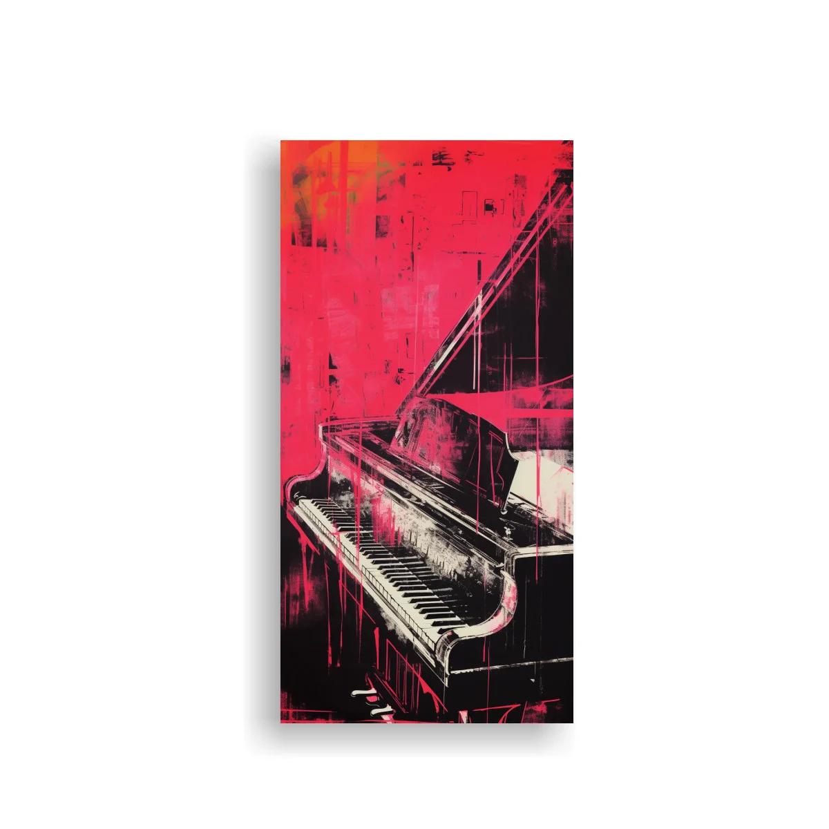 Cuadro piano de cola con goteos rosa y trazo urbano
