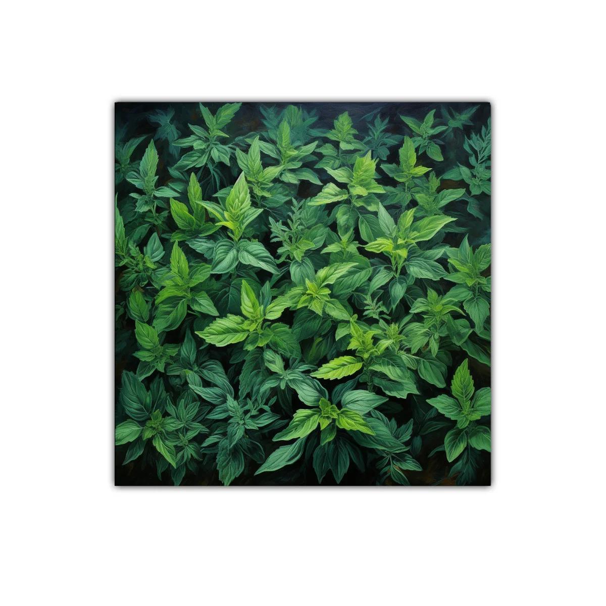Cuadro de naturaleza con follaje en verdes intensos