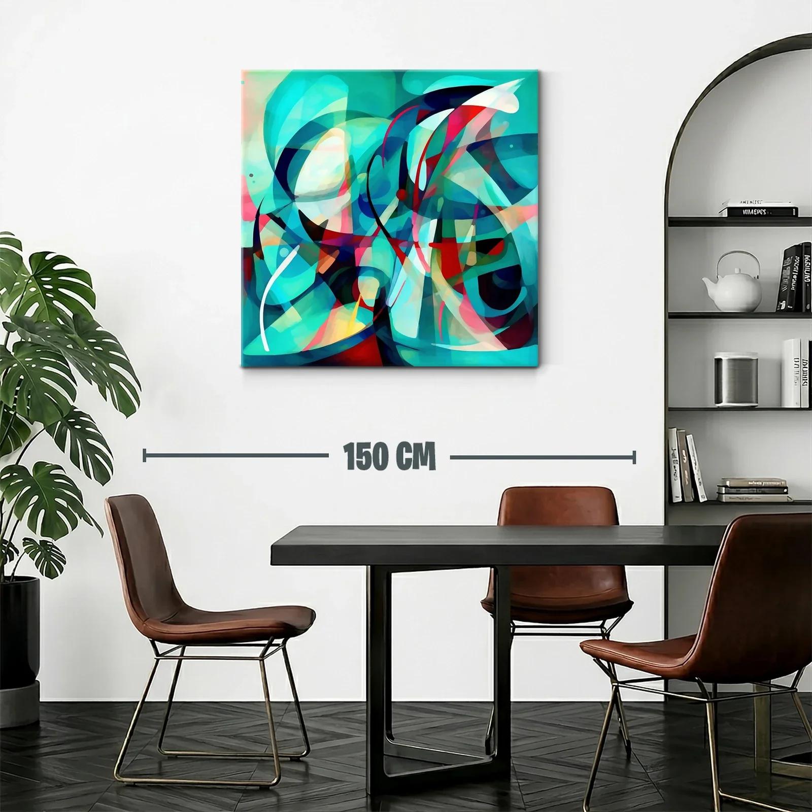 Cuadro abstracto vibrante con formas fluidas en tonos turquesa — miniatura 2