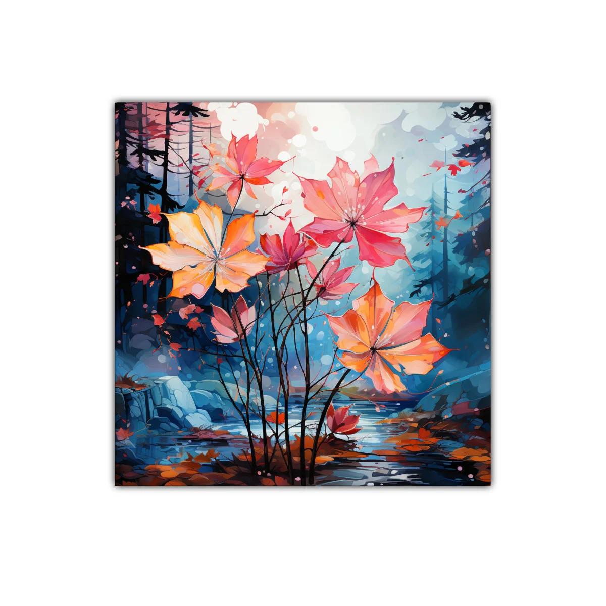 Flores otoñales vibrantes en paisaje de bosque sereno — imagen principal