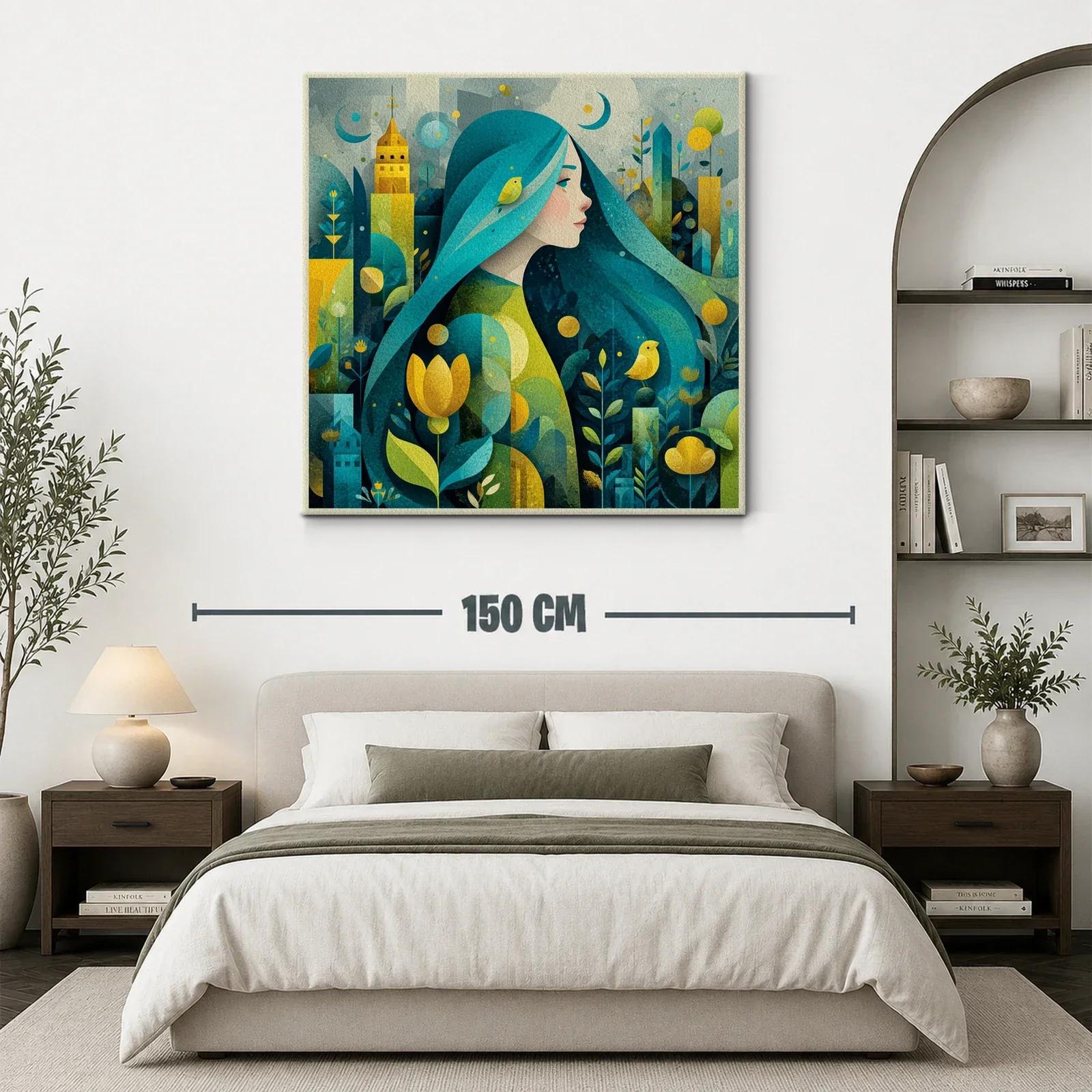 Retrato femenino en paisaje onírico con tonos verdes y amarillos — miniatura 3