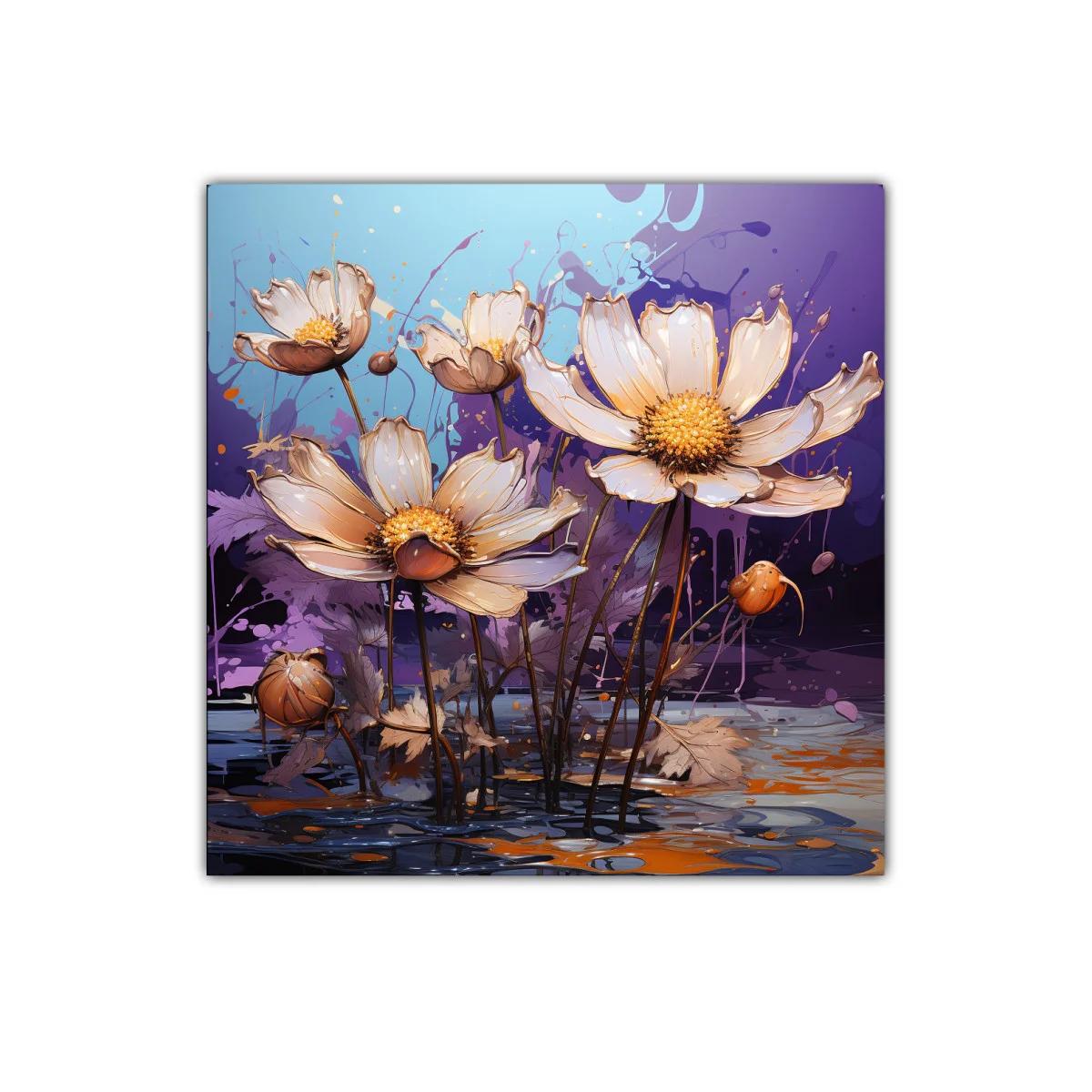 Flores delicadas con fondo vibrante y detalles dorados