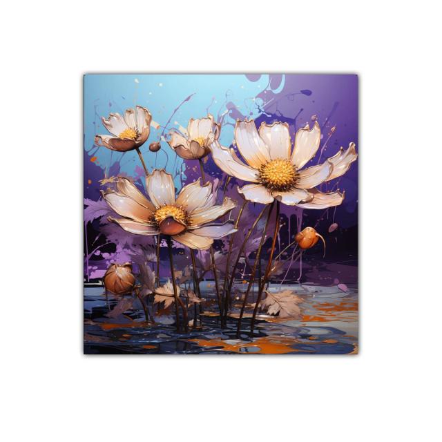 Flores delicadas con fondo vibrante y detalles dorados