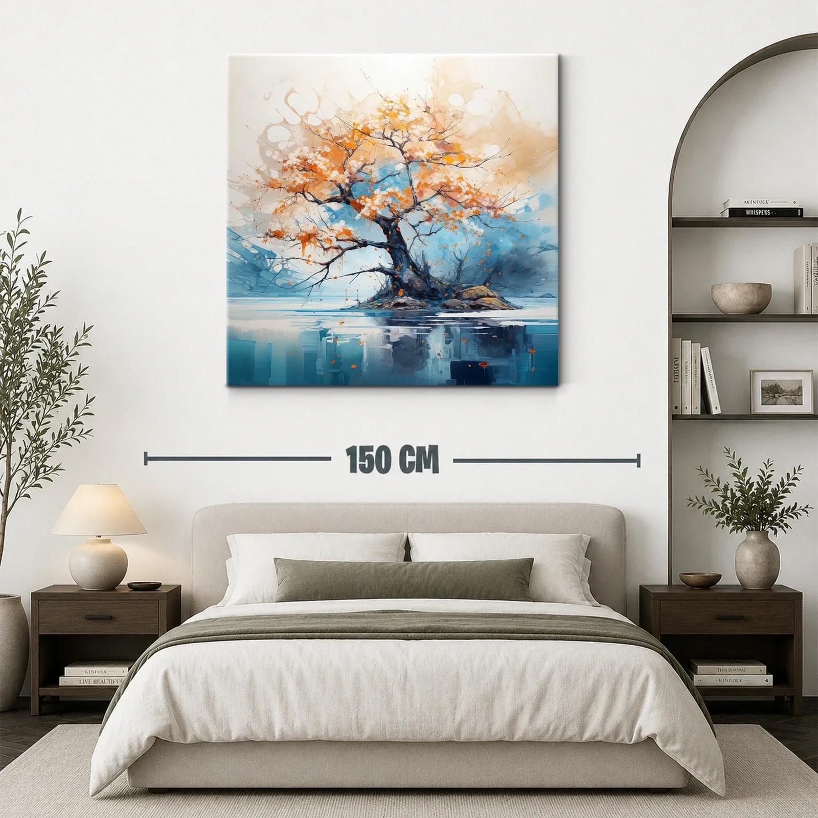 Árbol solitario con flores naranjas en isla serena — miniatura 3