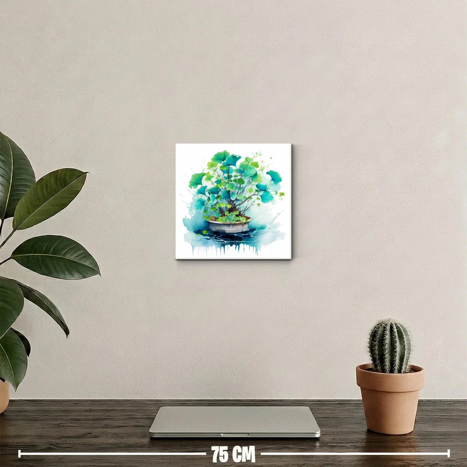 Cuadro decorativo con planta de hojas verdes y azules — miniatura 2