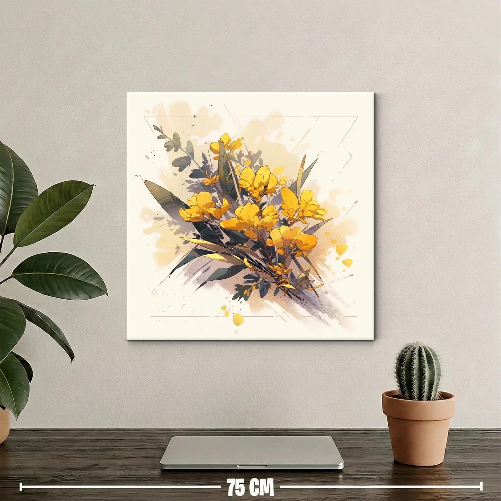 Ramo vibrante de flores amarillas con hojas verdes — miniatura 2