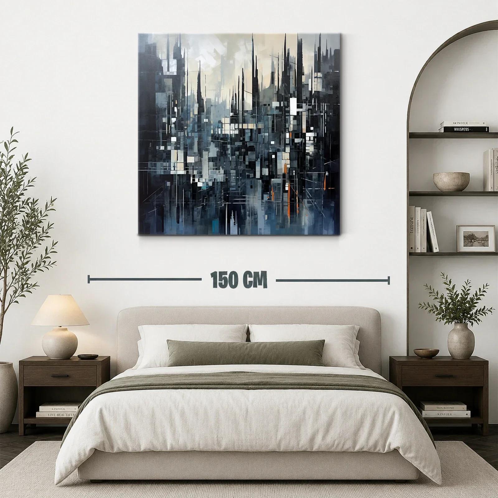 Composición abstracta urbana en tonos fríos y toques cálidos — miniatura 3