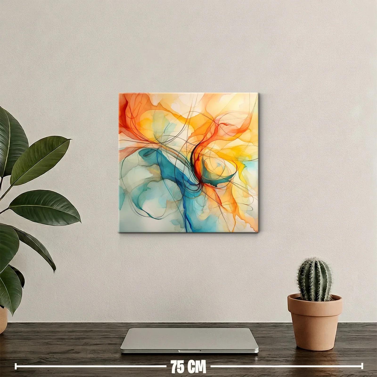 Cuadro abstracto en tonos cálidos y azules vibrantes — miniatura 2