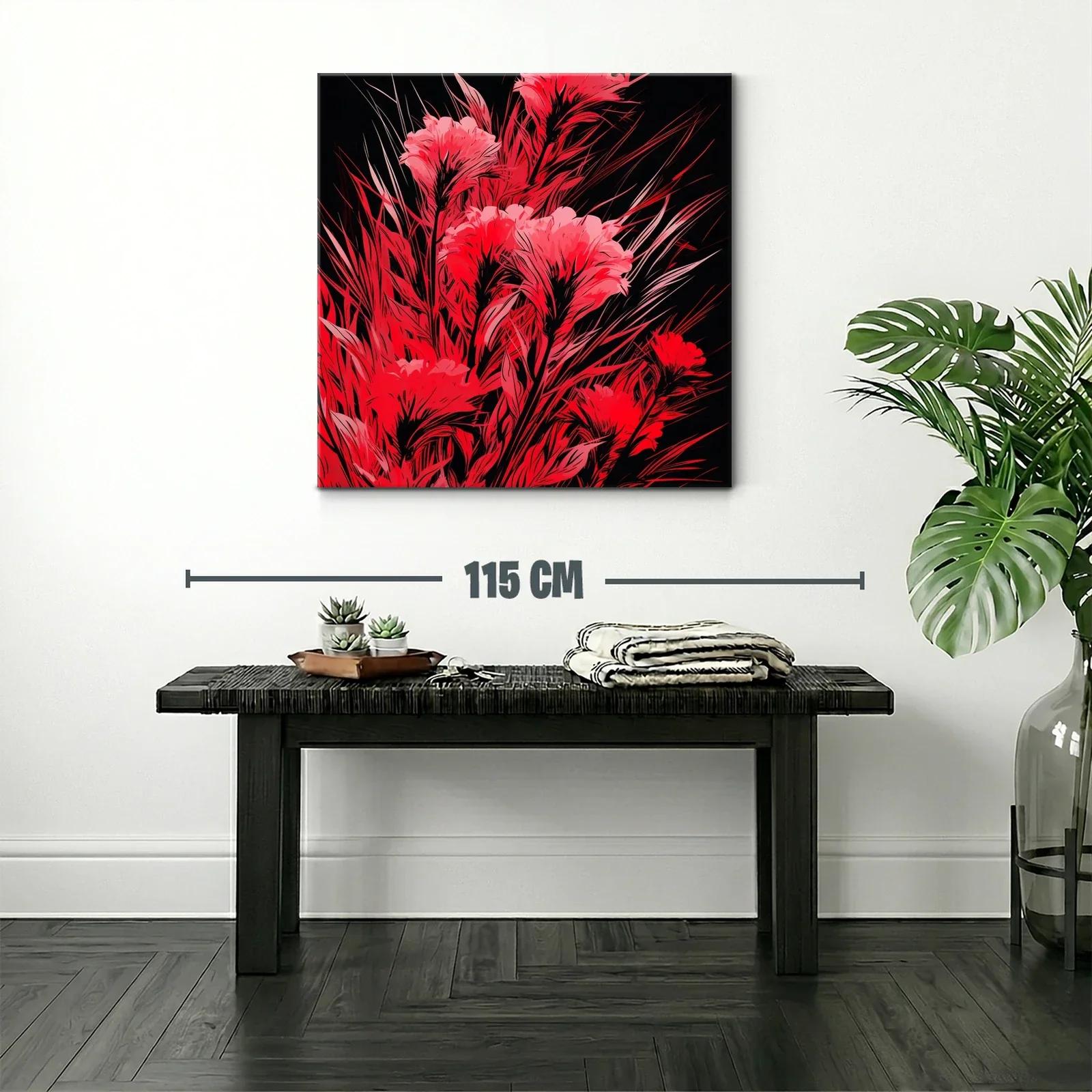 Cuadro floral vibrante en tonos rojos y negro — miniatura 2