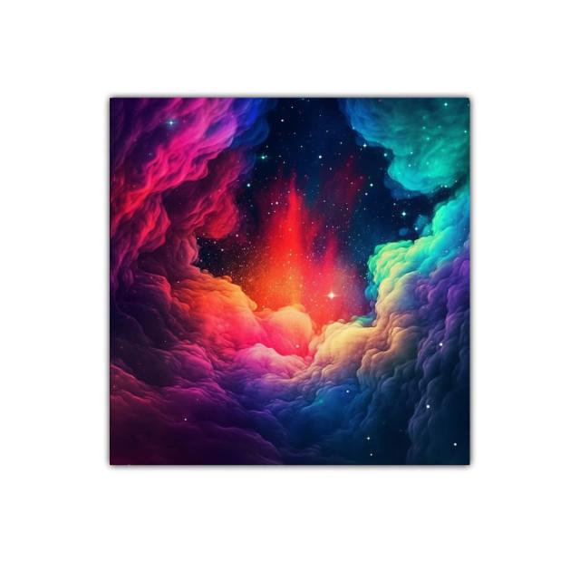 Cuadro abstracto con explosión de colores cósmicos y vibrantes