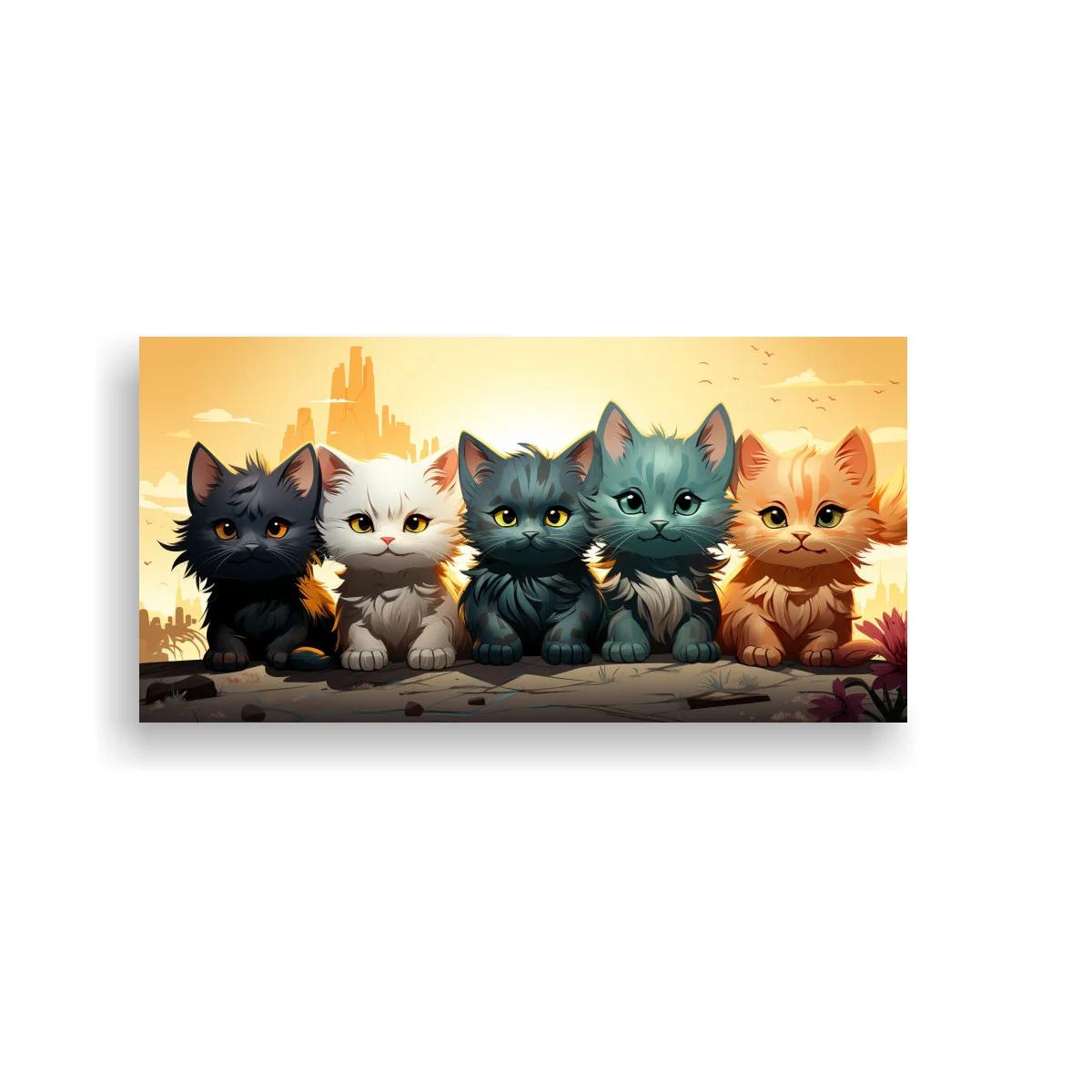 Cuadro cinco gatitos en formato panorámico