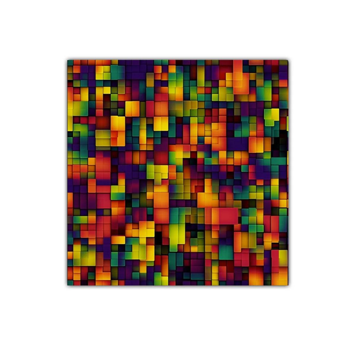 Cuadro abstracto geométrico en colores cálidos y vibrantes