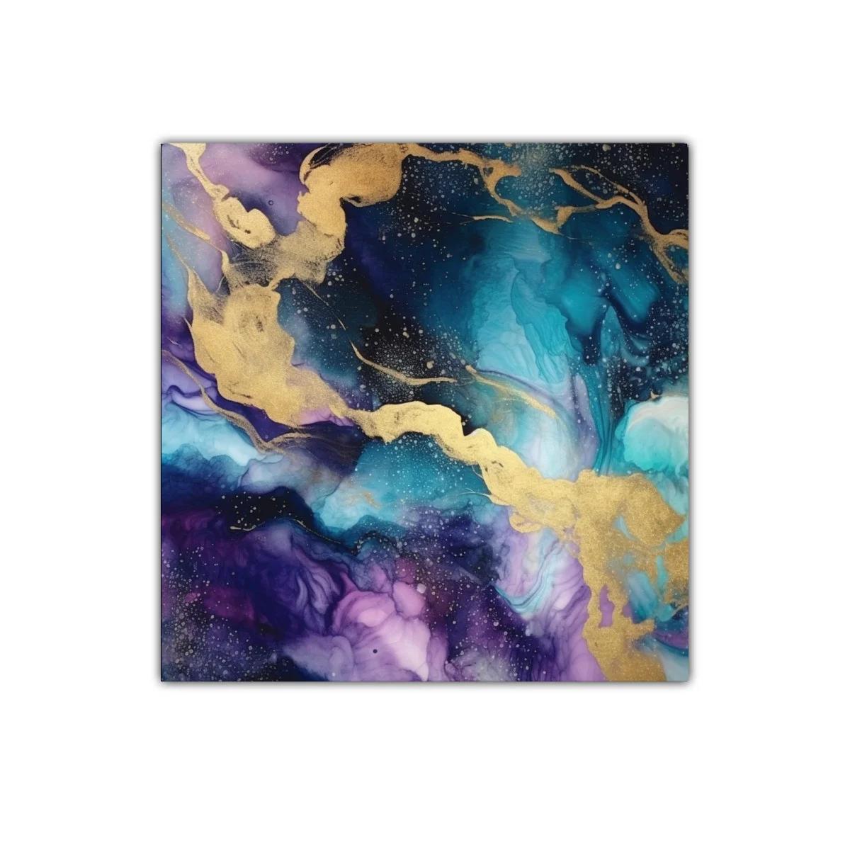 Cuadro abstracto con tonos azulados y dorados vibrantes — imagen principal