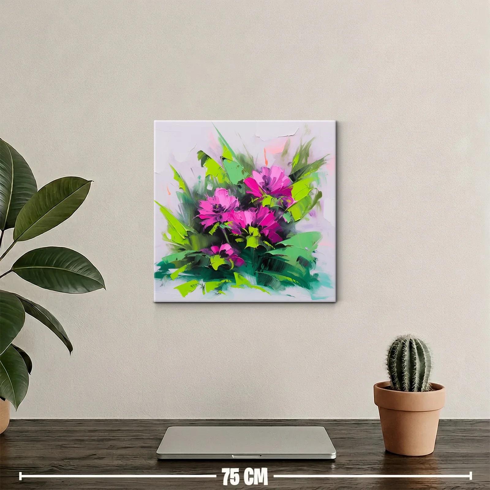 Cuadro floral vibrante con tonos fucsia y verdes intensos — miniatura 2