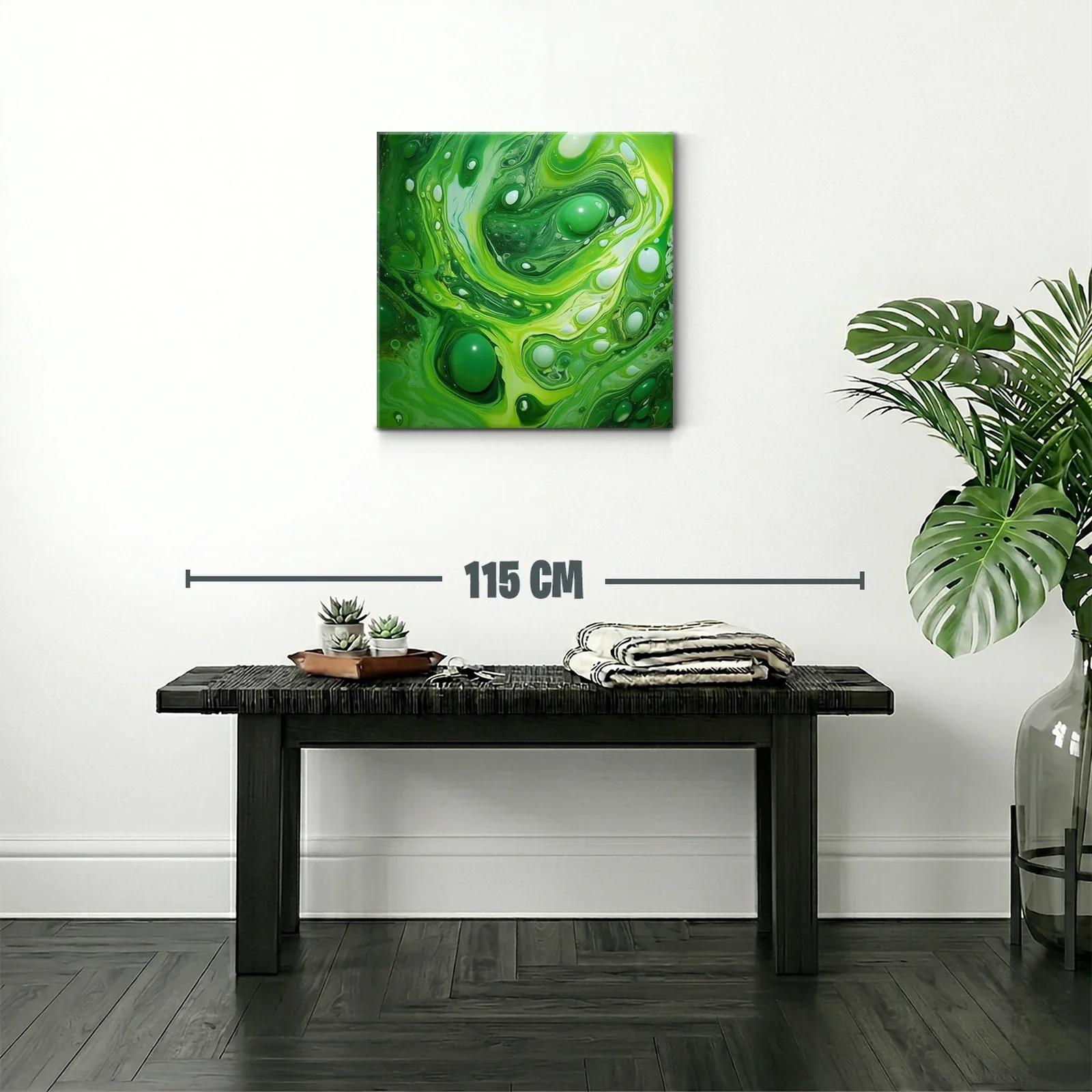 Cuadro abstracto con tonos verdes y formas fluidas — miniatura 2