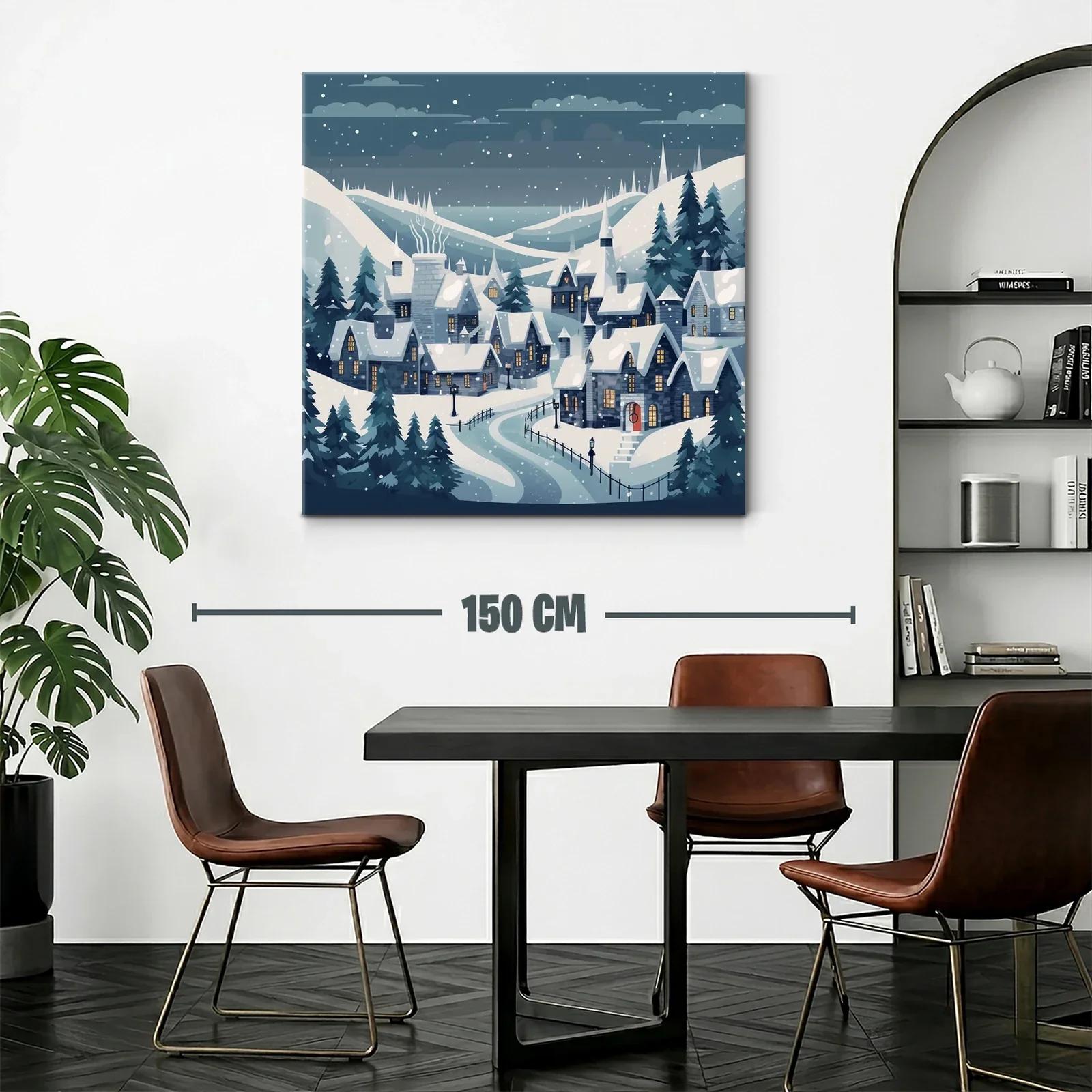 Paisaje invernal con pueblo nevado bajo un cielo estrellado — miniatura 2
