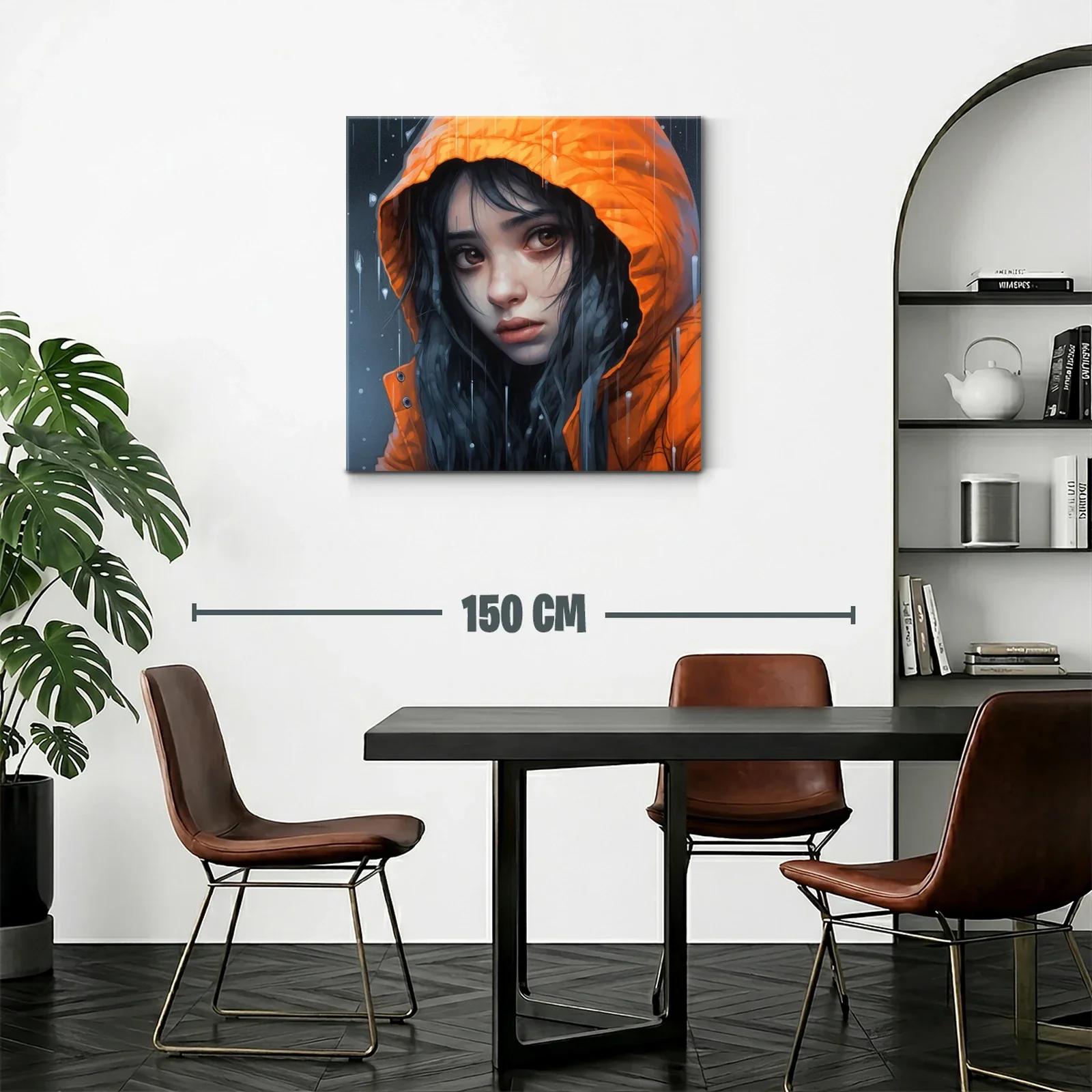 Retrato melancólico con capucha naranja bajo la lluvia — miniatura 2