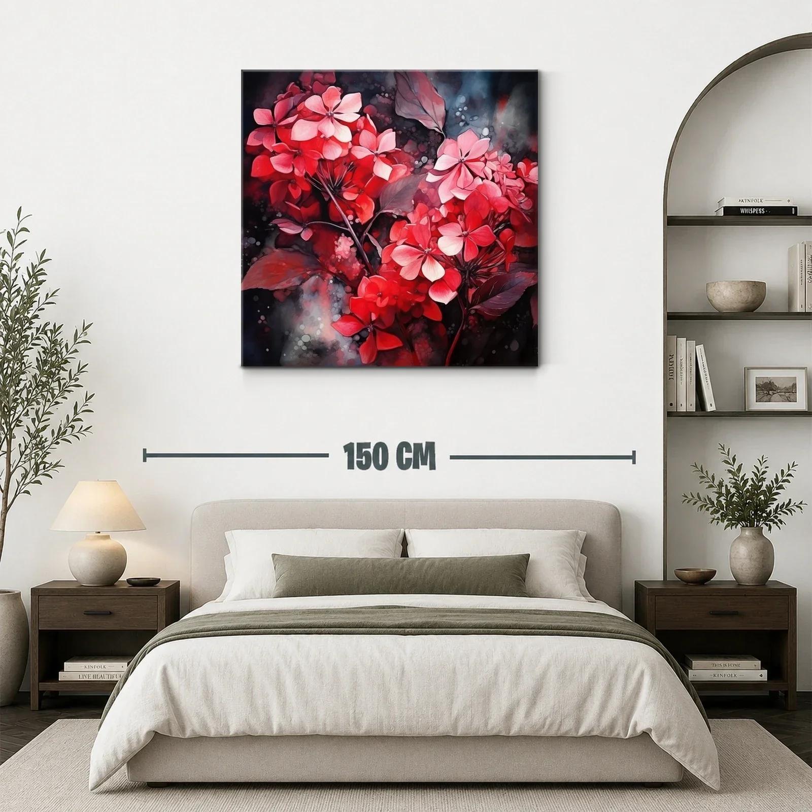 Floral vibrante en tonos rojos y rosas con fondo oscuro — miniatura 3