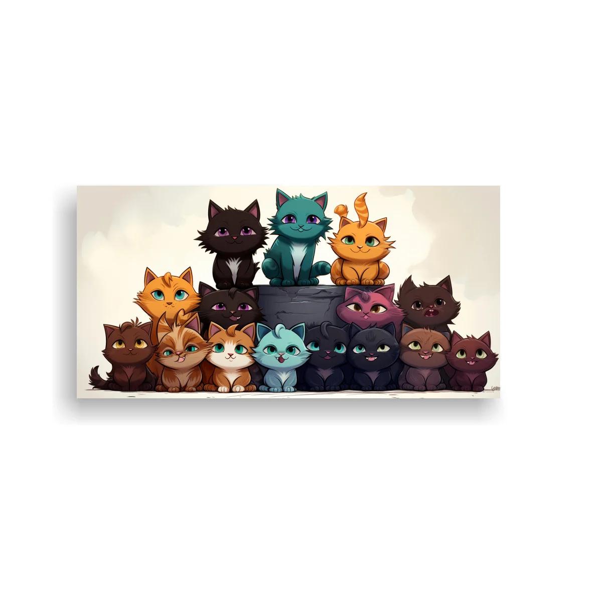 Cuadro grupo de gatos sobre caja gris