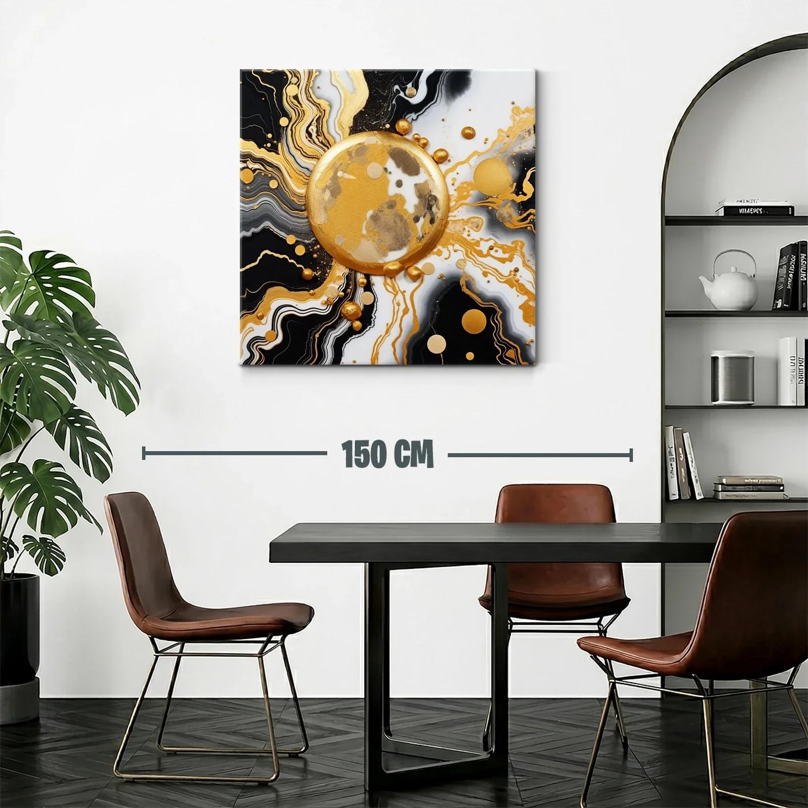 Cuadro abstracto con motivos dorados y negros modernos — miniatura 2