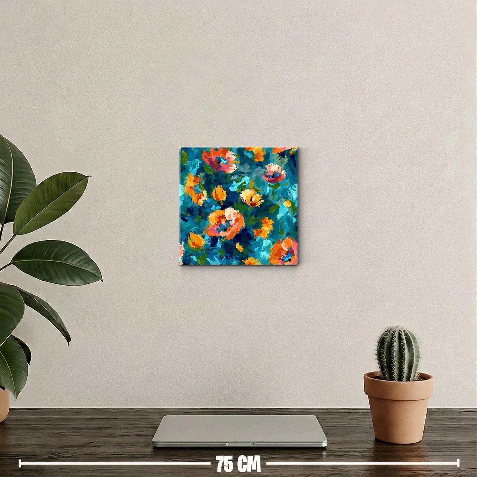Cuadro decorativo con flores vibrantes y fondo azul — miniatura 2