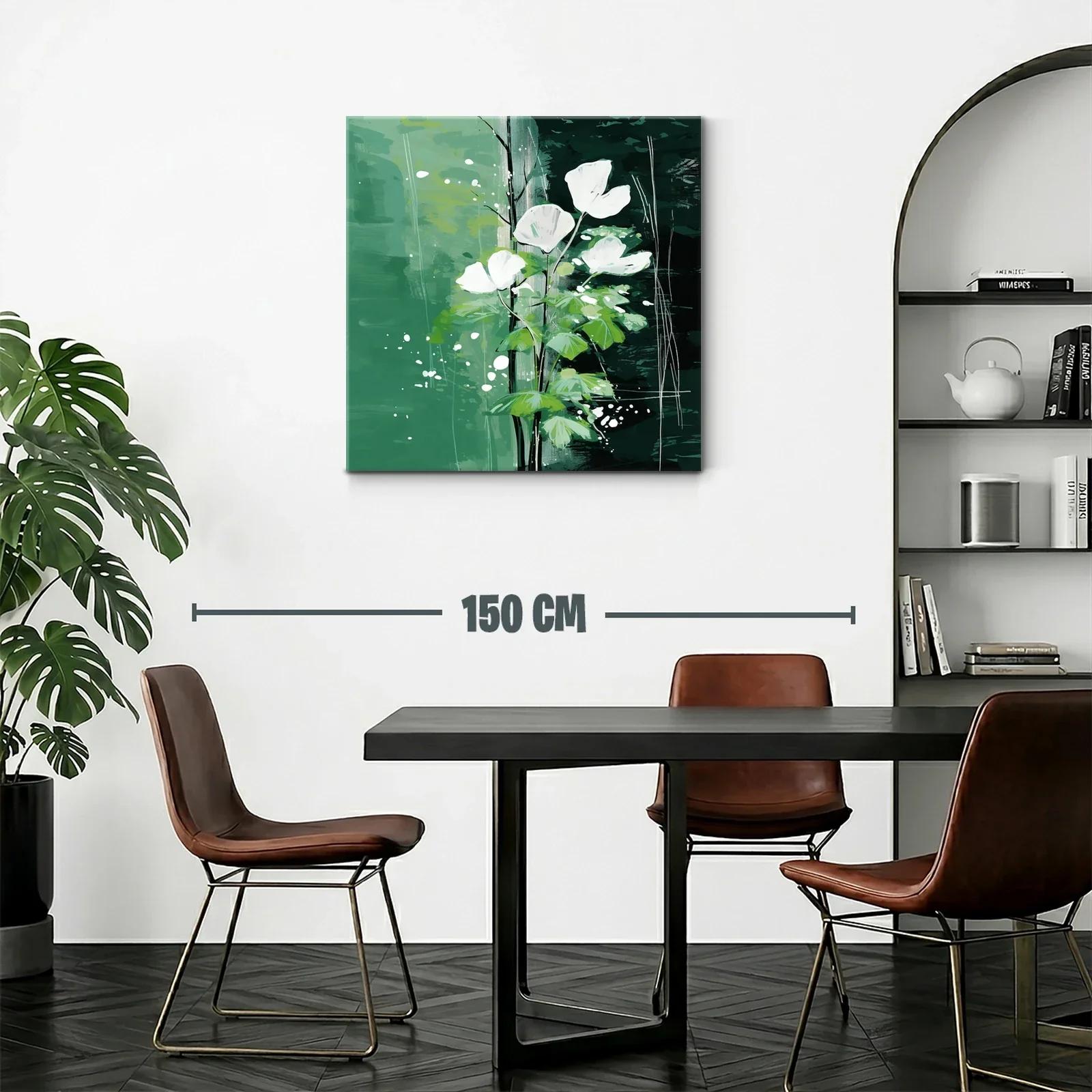 Flores blancas sobre fondo verde con toques abstractos — miniatura 2