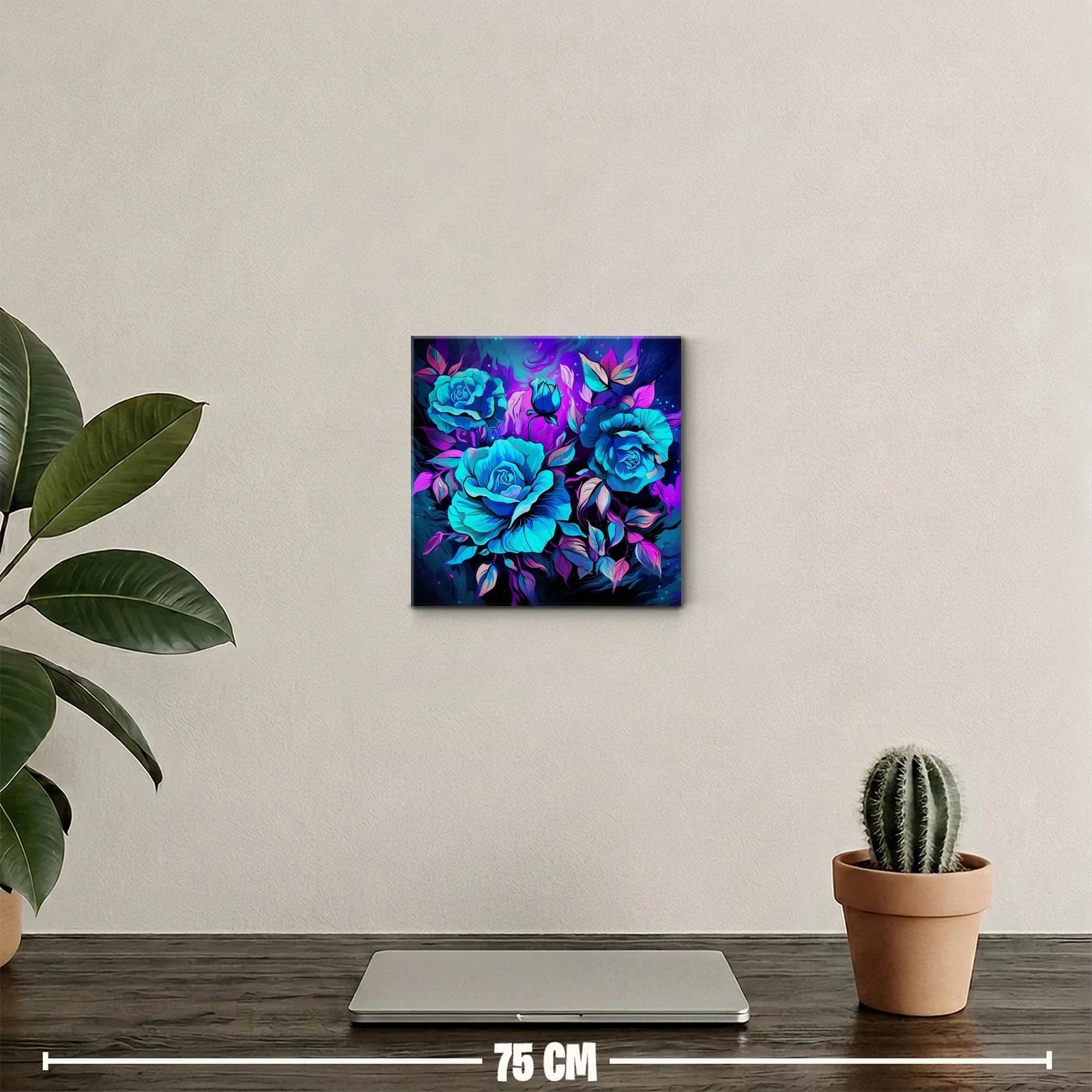 Cuadro decorativo con rosas vibrantes en tonalidades azules y moradas — miniatura 2