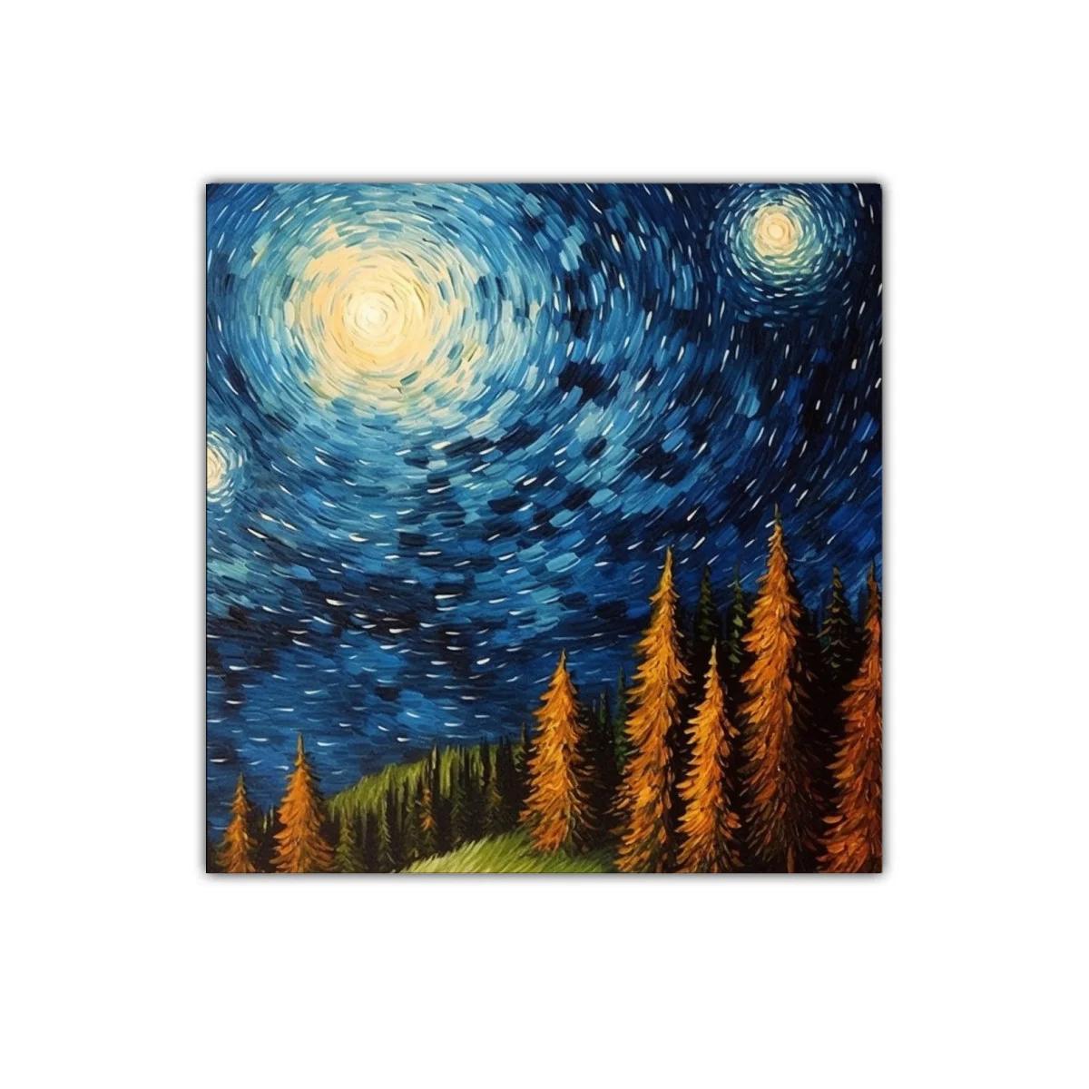 Cielo estrellado vibrante sobre bosque otoñal — miniatura 1