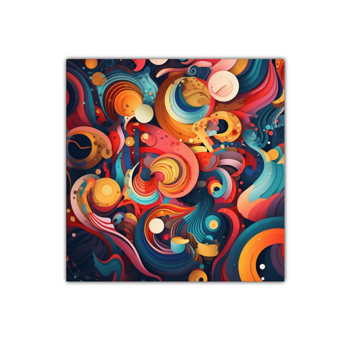 Cuadro abstracto con formas y colores vibrantes en movimiento