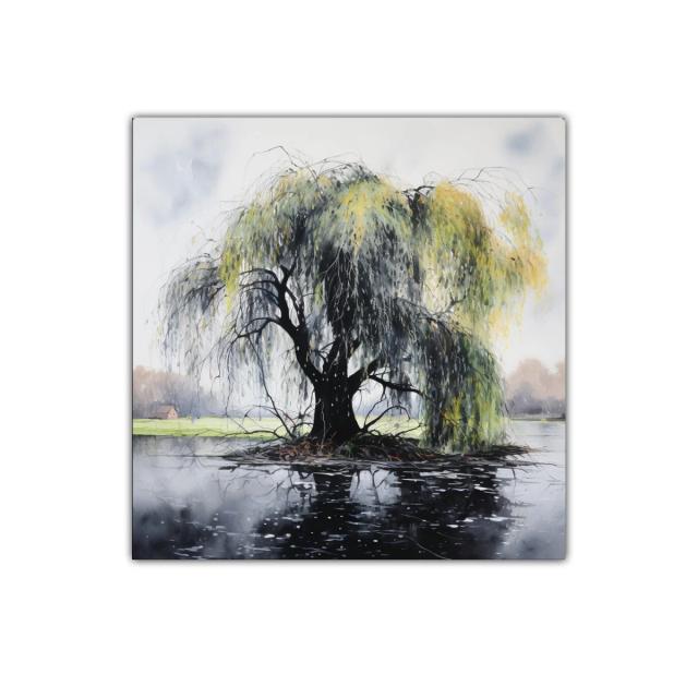 Árbol de Sauce Sobre Isla Reflejado en Lago