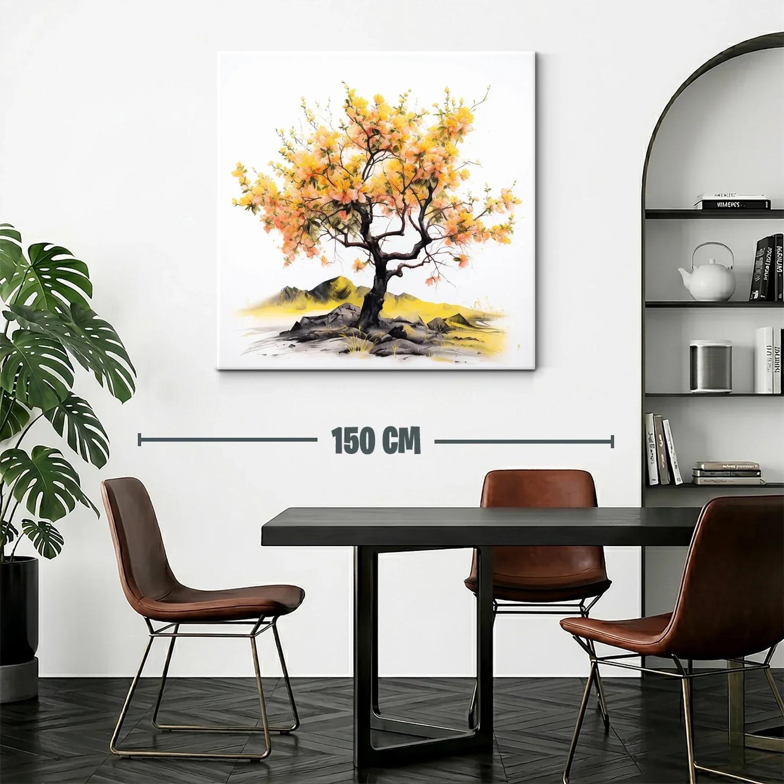 Arbol con flores amarillas y naranjas sobre rocas y paisaje — miniatura 2