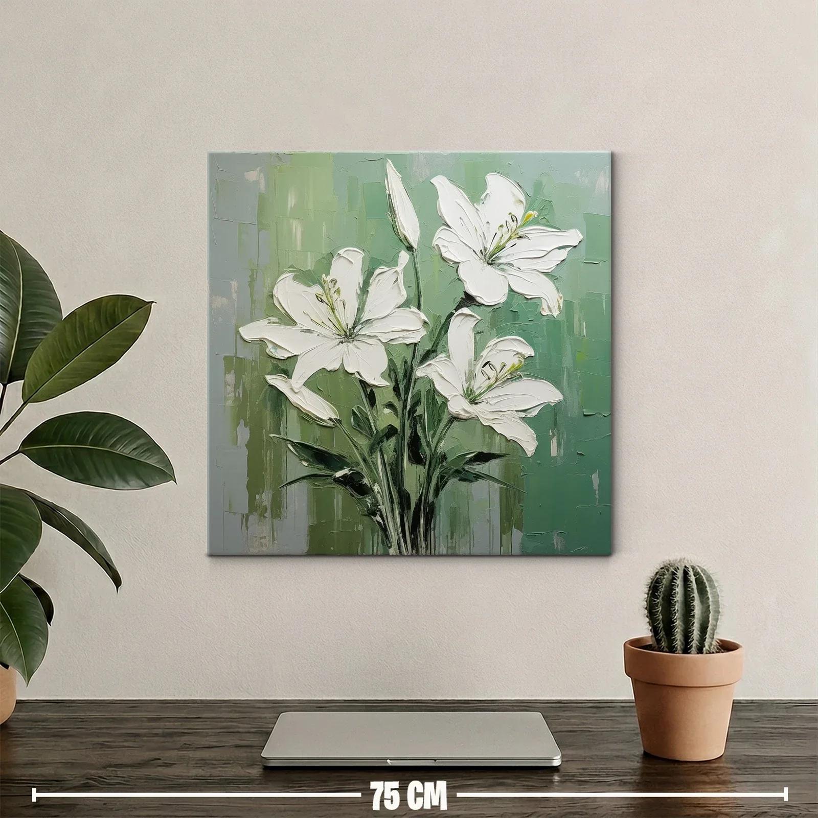 Cuadro con lirios blancos sobre fondo verde degradado — miniatura 2