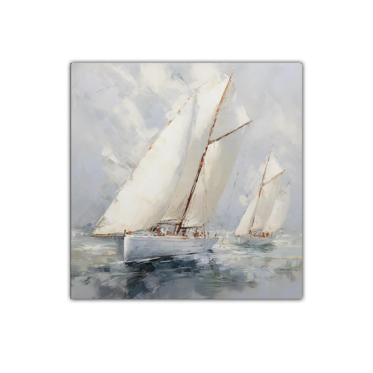 Elegante cuadro de veleros en mar sereno y cielo nublado — imagen principal