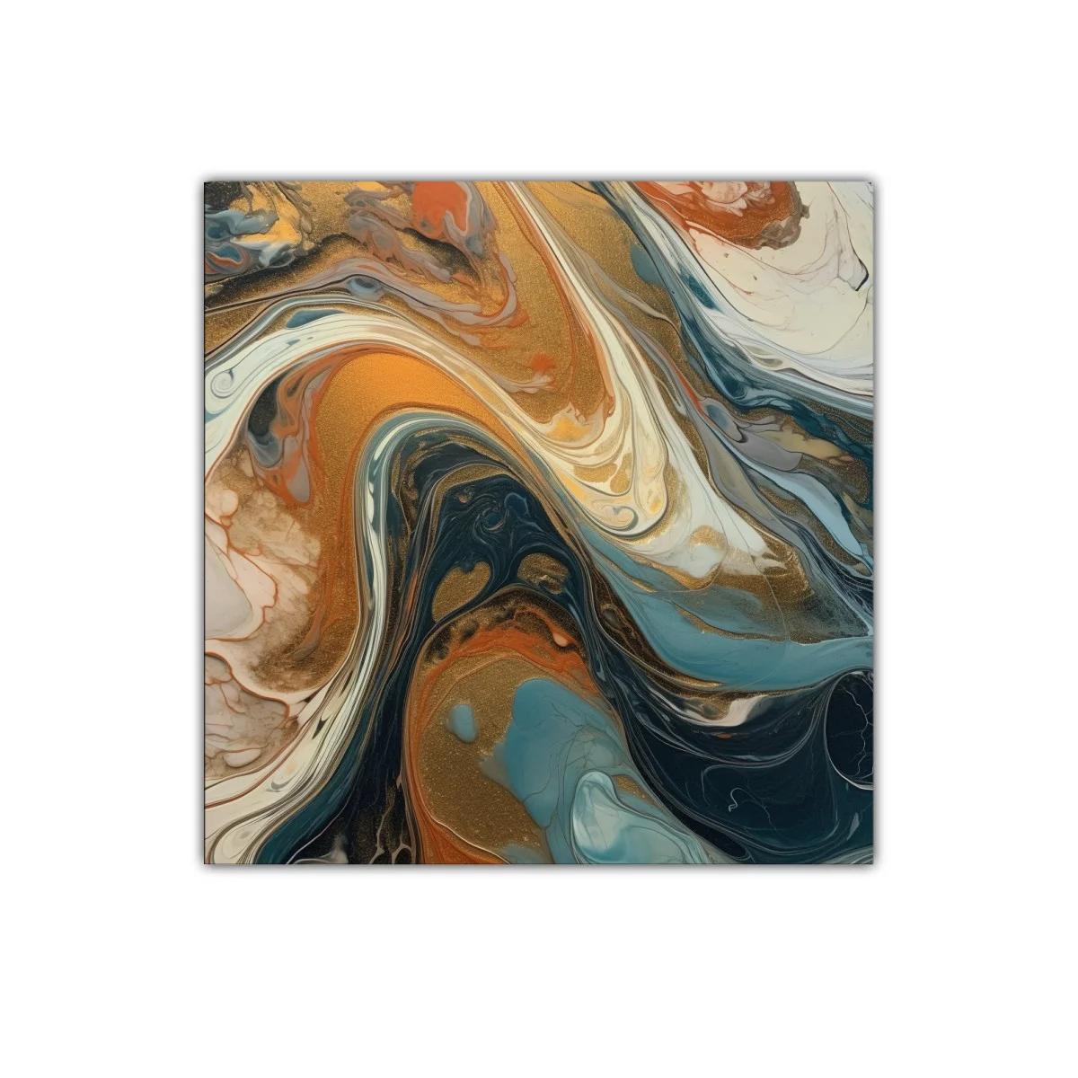 Cuadro abstracto con tonos cálidos y fríos armonizados