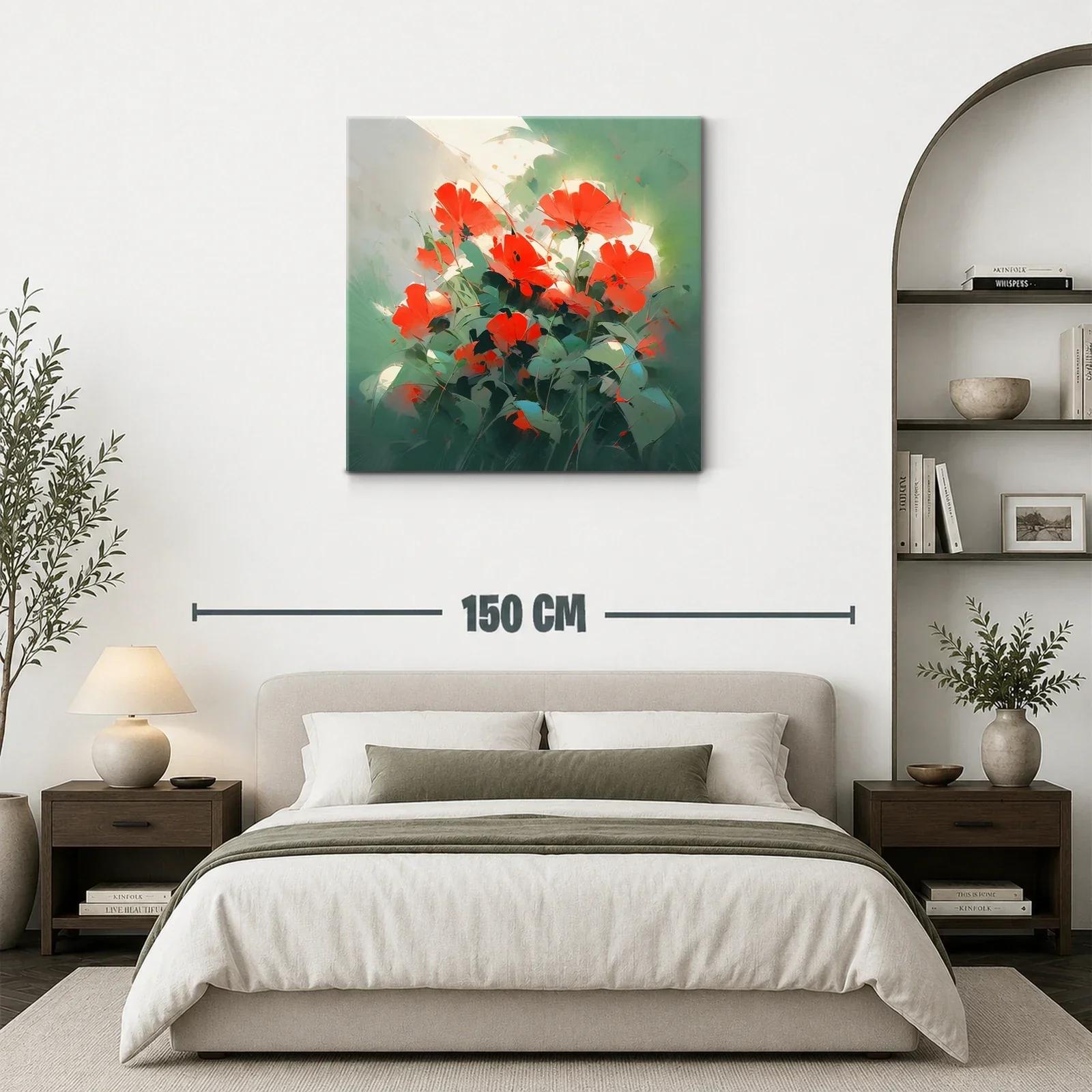 Cuadro flores rojas vibrantes entre follaje verde — miniatura 3